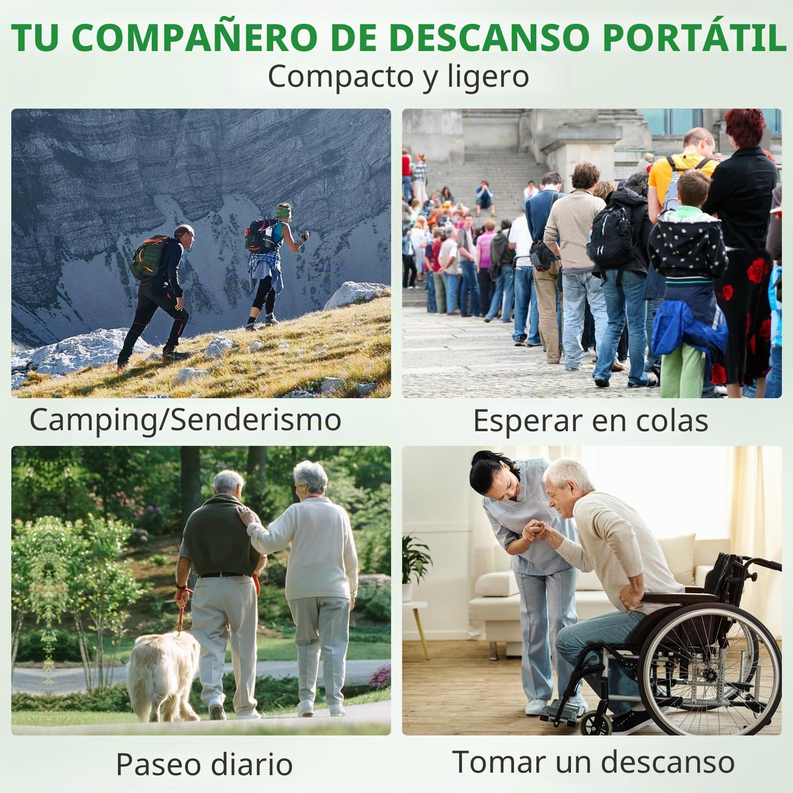 Bastón Plegable 2 en 1 con Asiento, Ajustable en Altura en 5 Niveles, Ligero y portátil, de Tres Patas, para Personas Mayores, Hombres y Mujeres