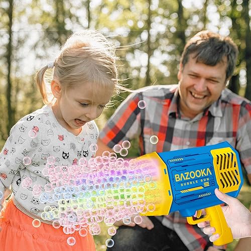 Miniatura 8 de Bubble Machine, 69 Holes Bubble Maker with Colourful Flash Lights, TIK Tok Bubble Rocket Machine for Kids Toddlers Adults, Bubble Blower Launcher