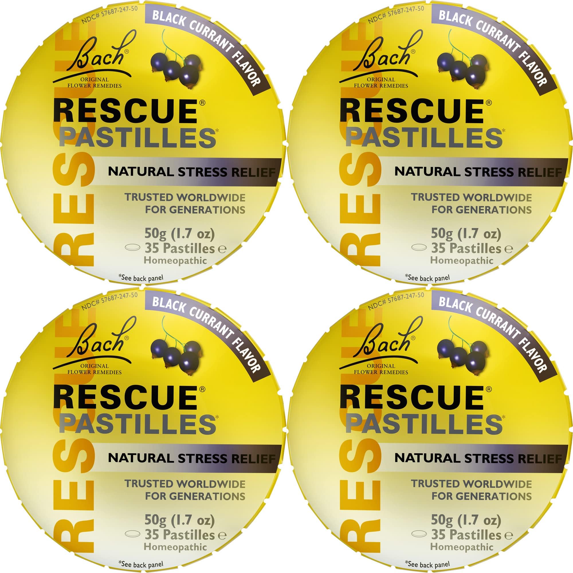 Bach Rescue PASTILLES, Black Currant Flavor, Natural Stress Relief Lozenges, Homeopathic Flower Essence, Vegetarian, Gluten and Sugar-Free, 4-Pack