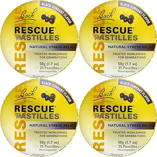 Bach Rescue Pastillas, sabor a grosella negra, pastillas naturales para aliviar el estrés, esencia de flores homeopáticas, vegetarianas, sin gluten