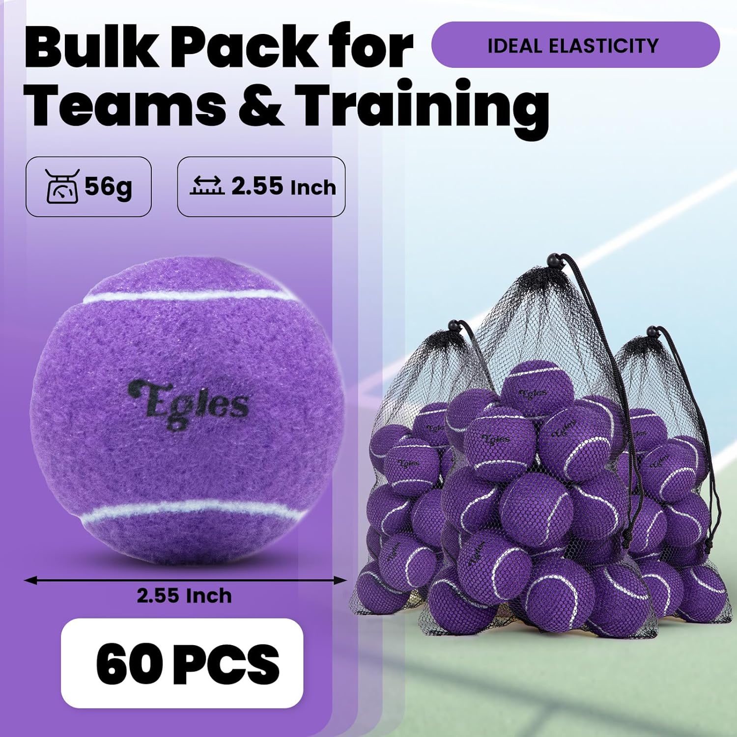 Egles 12/20/60 Packs Tennis Balls for Training and Dogs, High Elasticity Practice Tennis Ball with Mesh Bag for Transport and Beginner Exercise, Durable Pet Playing Tennis Ball Set