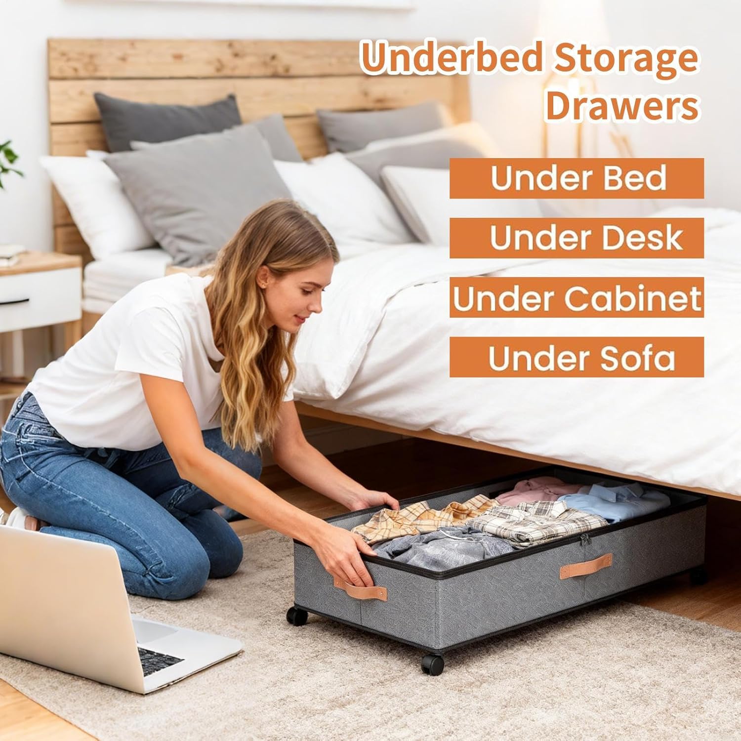 Storage for Under Bed -72 liters Heavy Duty Bins with Wheels | Under Bed Clothes Storage Containers for Shoe Clothes Sheet Fabric Toy Blanket Bedding Home Bedroom Living Room Apartment