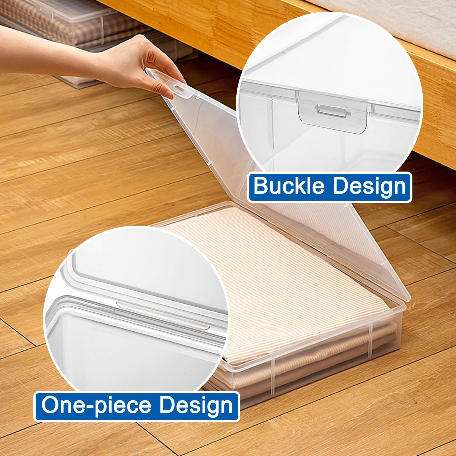 2 Pack Unterbett Aufbewahrung, Unterbettkommoden, Große Öffnung, Waschbar, Transparent, für Kleidung, Decken und Spielzeug(Small)