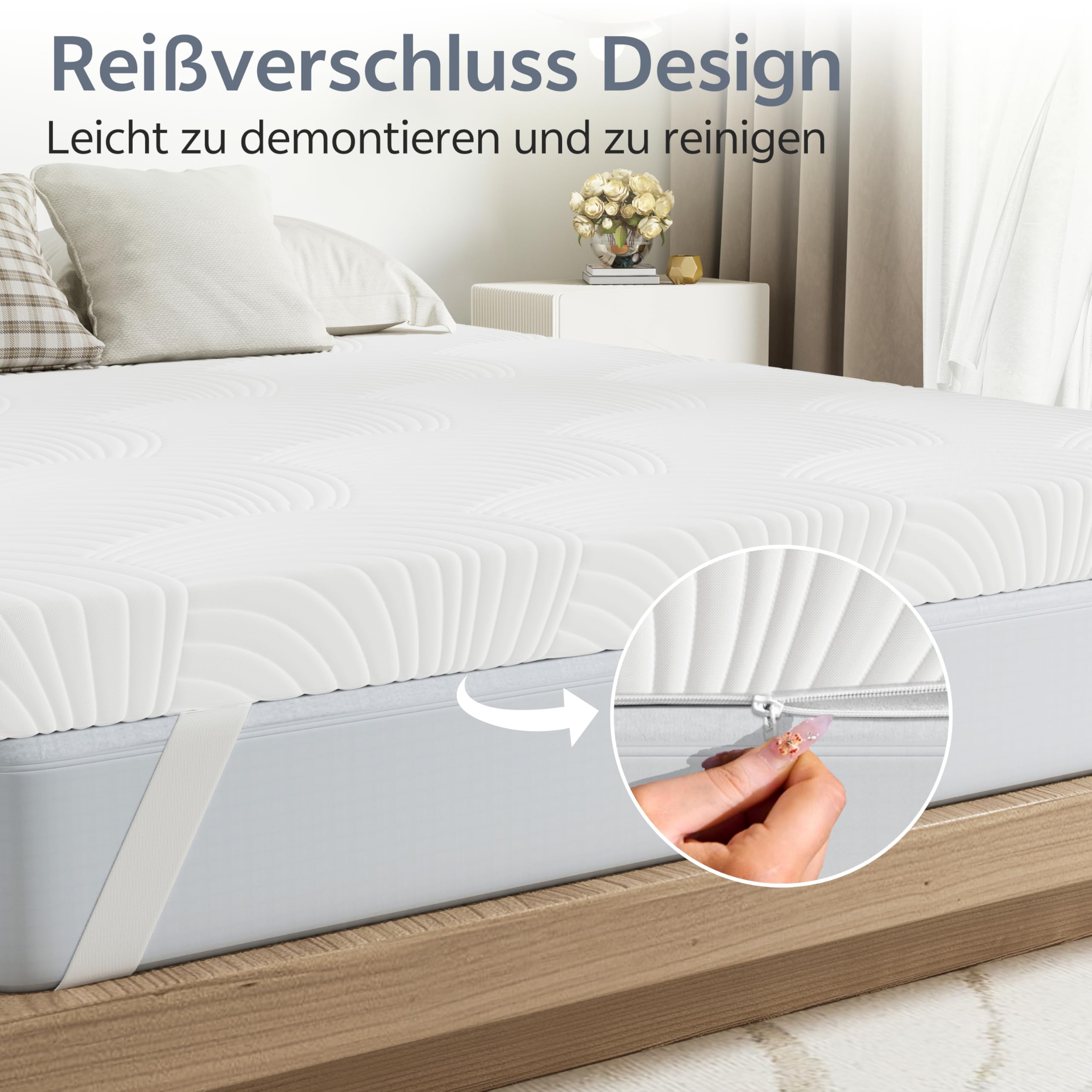 Surmatelas 180 x 200 cm H3, en mousse haute densité de 7,5 cm d'épaisseur pour soulager la pression, surmatelas 180 x 200 ferme avec housse amovible et lavable avec fermeture éclair