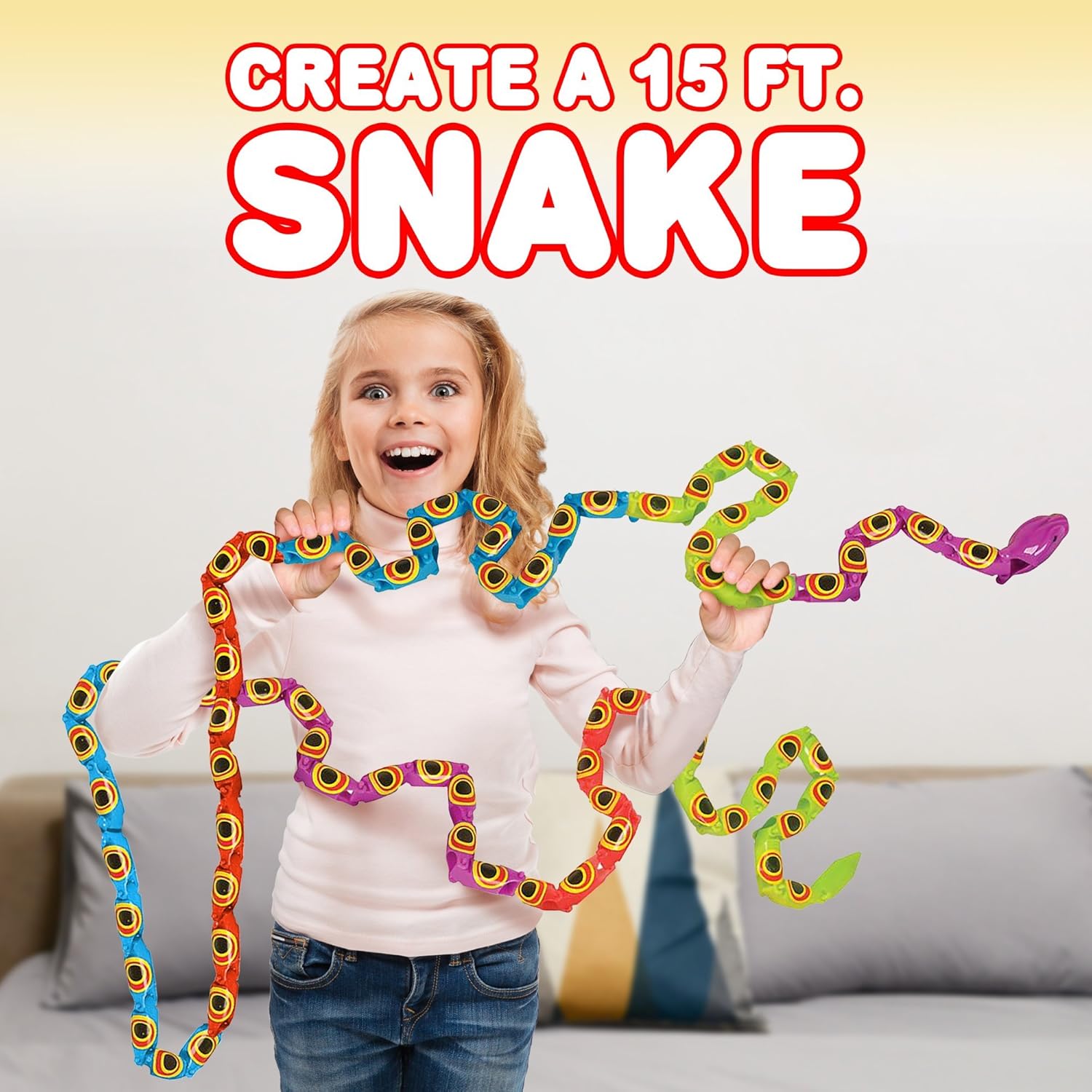 ArtCreativity 15 Inches Snake Toy, Wacky Wiggly Jointed Snake Toys - Set of 12, Long Plastic Snakes for Kids - Snake Fidget Toy for Kids Gift Idea for Boys and Girls (Pack of 2)