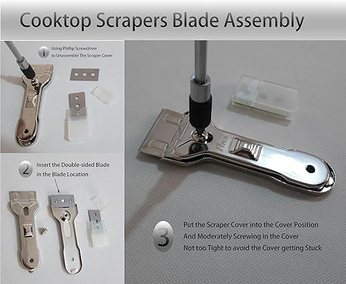 Miniatura 3 de Juego de 2 raspadores de limpieza para estufas de cocina, raspadores de limpieza de vitrocerámica, con cuchillas de repuesto, adecuados para cocinas