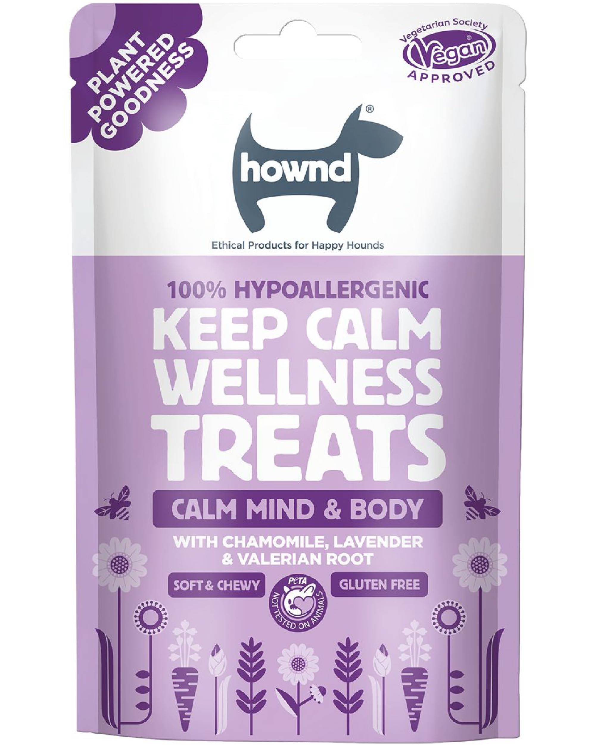 HOWNDKEEP CALM WELLNESS TREATS, 3 Pack - 3 x 100g - Plant Based Dog Treats - 100% hypoallergenic and natural, gluten free and plant-based - Vegan Dog Food Treats - Plant Based Vegan Dog Treats