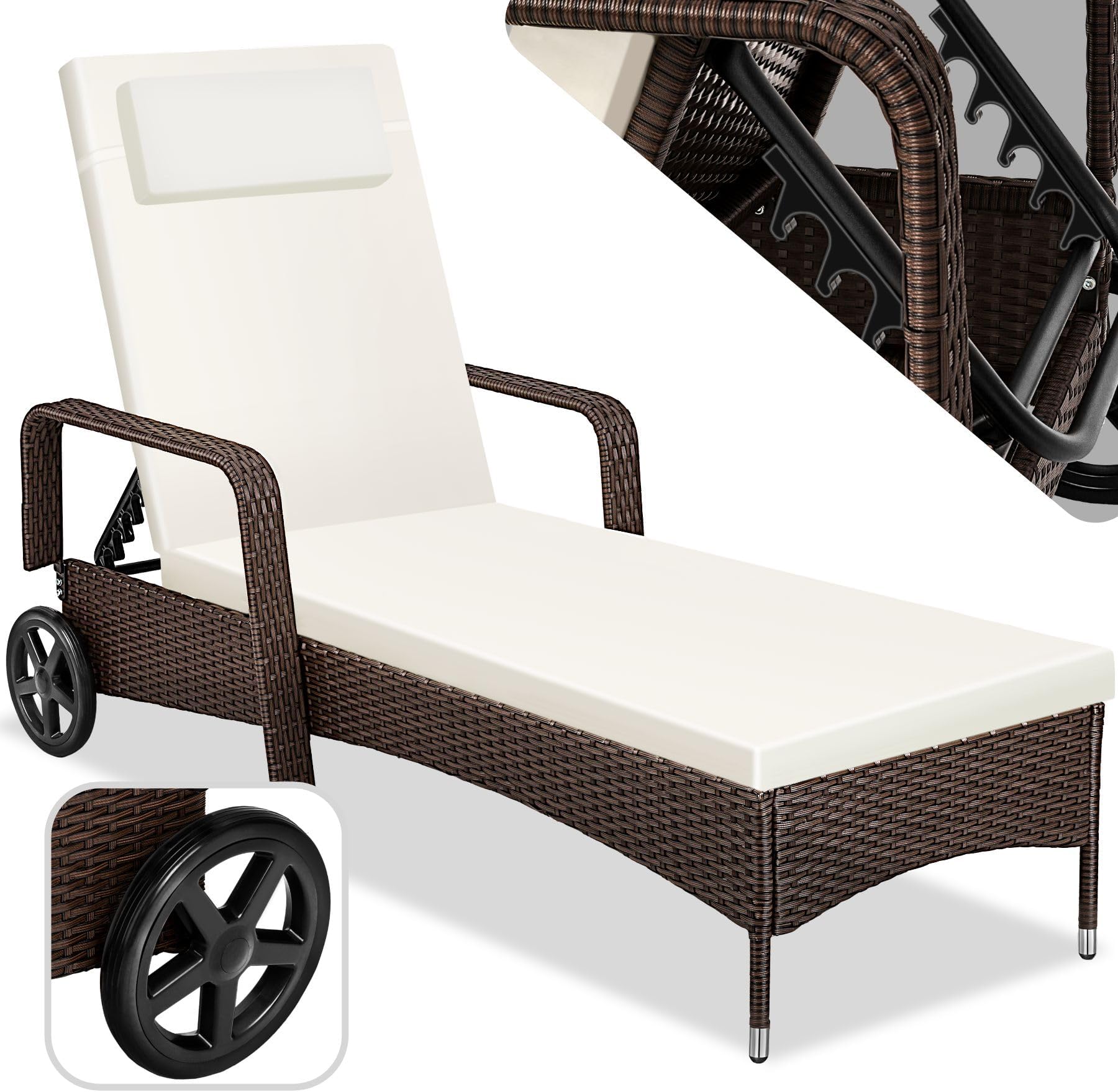 TecTake Bain De Soleil Chaise Longue Résine Tressée Aluminium Inclinable Avec Roulettes - Gris