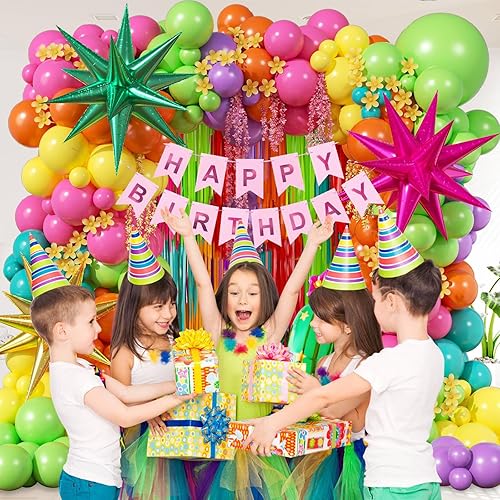 Miniatura 7 de Kit de guirnalda de globos de fiesta mexicana de 158 piezas con globos de aluminio amarillo, rosa intenso, lima, verde, naranja, morado, verde