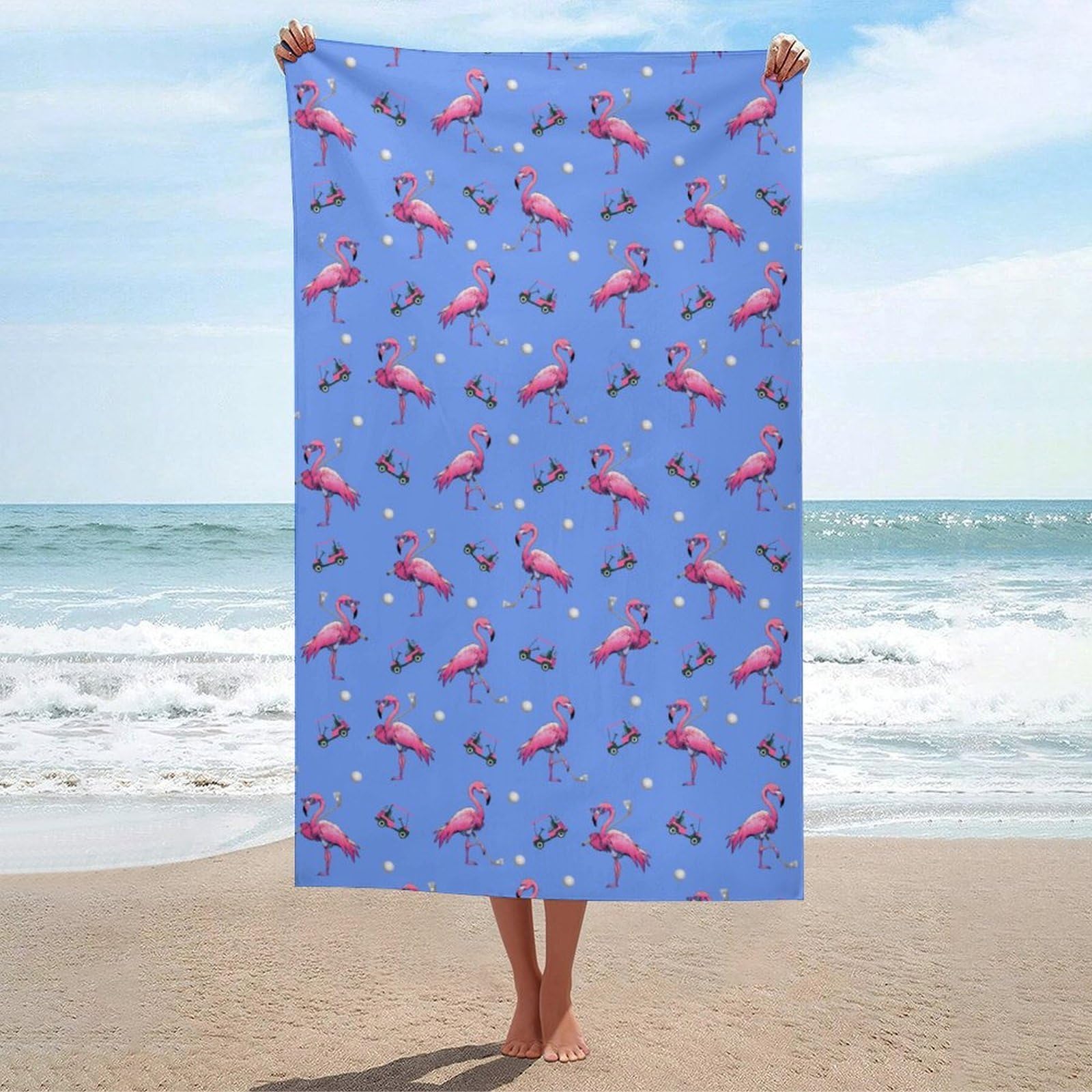 Anceky Beach Towel Quick-Dry Flamingos Playing Golf Bath Towels Beach Towel Large Absorbent Bath Towel for Home Gym Travel 31 X 51 in