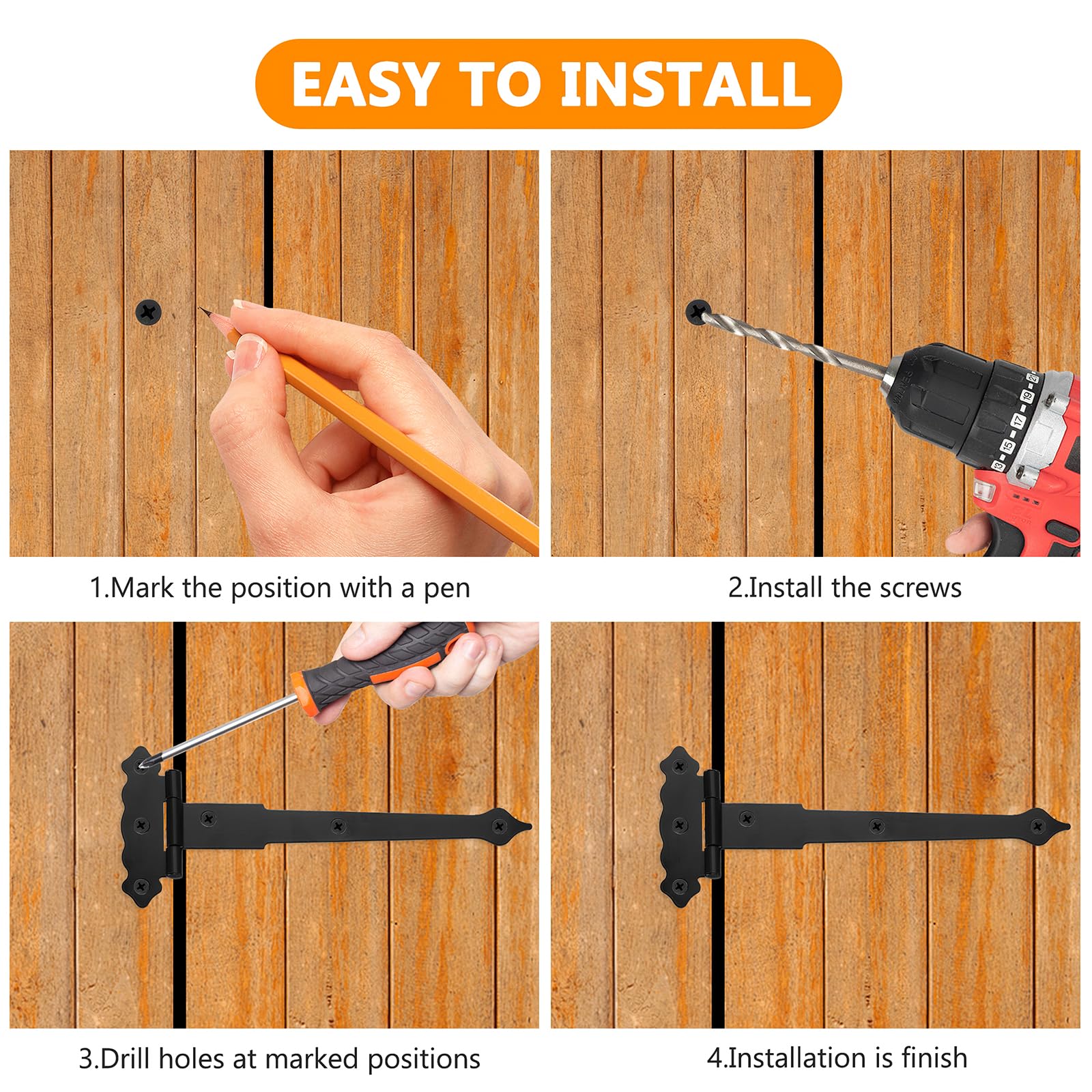 10 Cerniere A T Per Porte Pesanti - 150 Mm, Ferro Zincato, Con 70 Viti - Foto 3