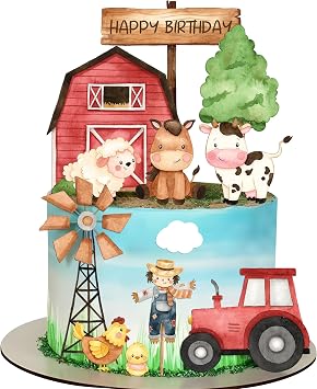 Farm Cake Toppers for Farm Birthday Cake Decorations Farm Animlas Cake Toppers for Farm Birthday Party Decorations Farm Cupcake Toppers Party Supplies Blue