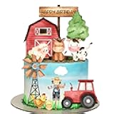 Farm Cake Toppers for Farm Birthday Cake Decorations Farm Animlas Cake Toppers for Farm Birthday Party Decorations Farm Cupcake Toppers Party Supplies (Blue)