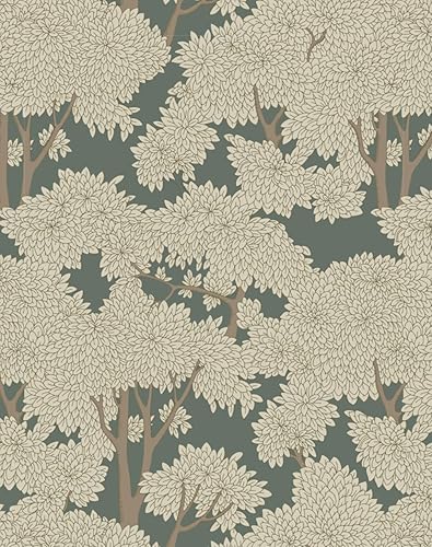 Miniatura 13 de Papel tapiz autoadhesivo extraíble para dormitorio, sala de estar, fondo beige con árboles grises y azules, papel tapiz de vinilo texturizado (17.7