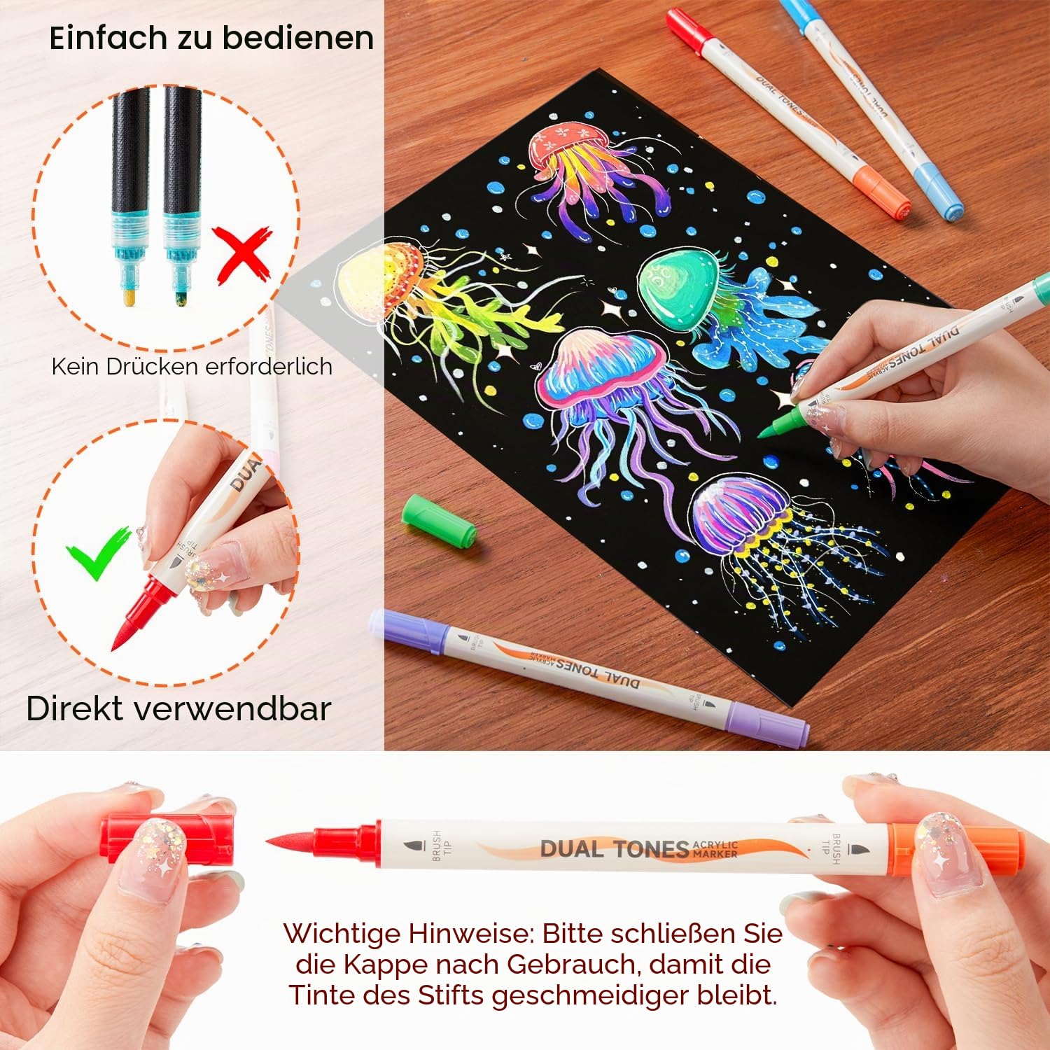 Shuttle Art 60er-Set Acrylstifte für Steine wasserfest, 120 Steine bemalen Stifte Set, doppelköpfige Acrylmarker mit Pinsel Spitze, Acryl Stifte für holz, Ostereier, Glas, Keramik, Leinwand
