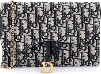 Pre-Loved Saddle Chain Clutch Oblique Canvas, Blue
