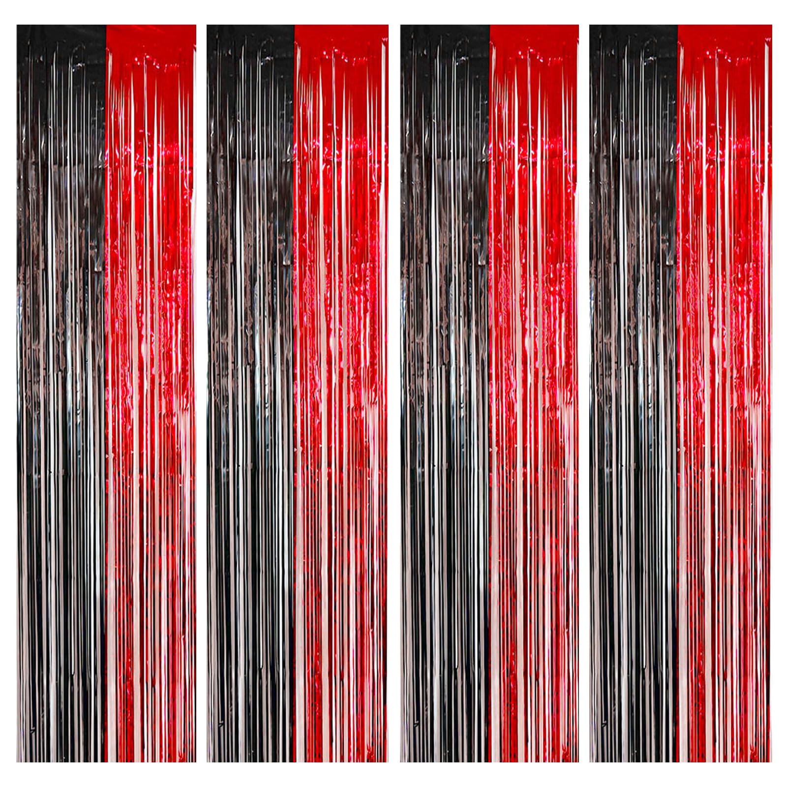 4pcs Black Red Foil Curtain, 3.2ft x 6.5ft Black Red Tinsel Curtains, Metallic Tinsel Streamers Backdrop, Laser Glitter Party Curtain, Tinsel Foil Fringe Curtains, Glitter Party Curtain For Party