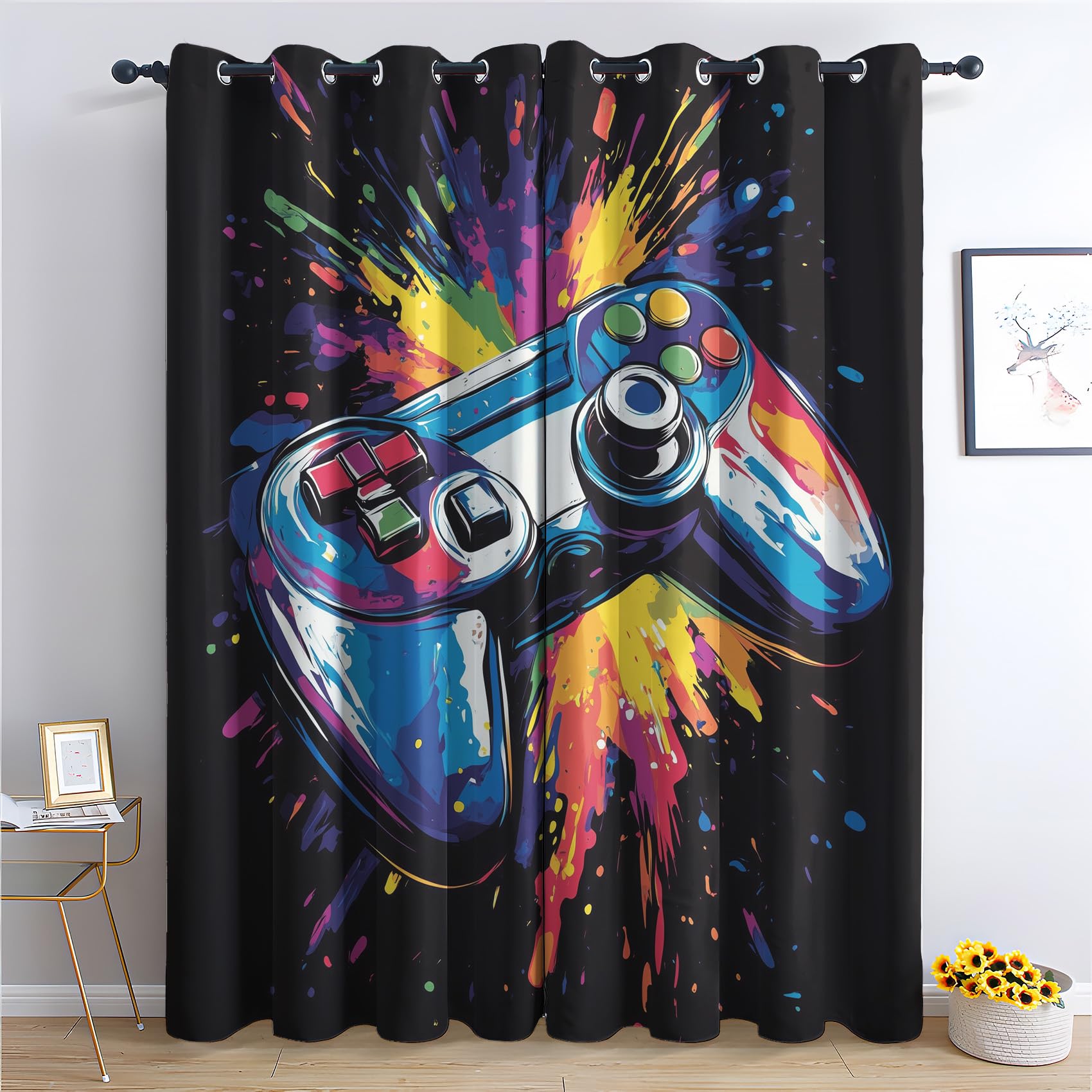Genérico Cortinas Salon Grafiti Gamer, Cortinas Dormitorio Estampadas Videojuego, Decoracion Ventana Habitacion, con Ojales, 2 Piezas, 75 x 166 cm s66
