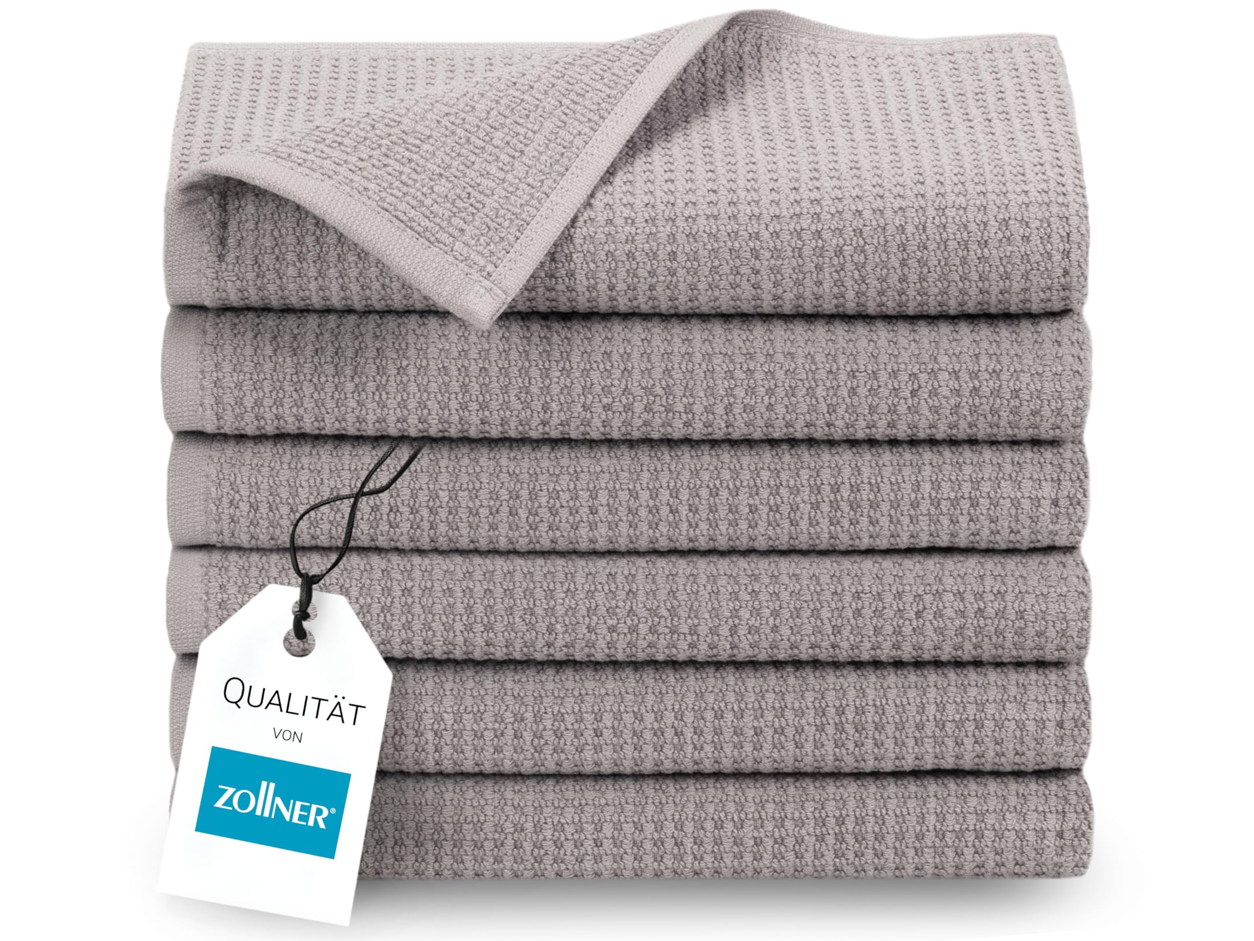 ZOLLNER 6er Set Handtücher in 50x100 cm - langlebige Frottiertücher in grau - mit praktischem Aufhänger - Zeitloses Waffelmuster - waschbar bis 95°C - Baumwolle - Hotelqualität