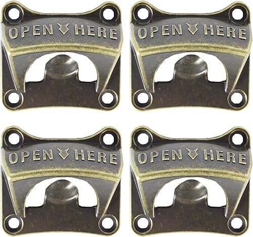 Miniatura 6 de Abridor de botellas montado en la pared, cuadrado, latón, refresco, cerveza, abrebotellas, montable bronce antiguo (paquete de 2) Bronce