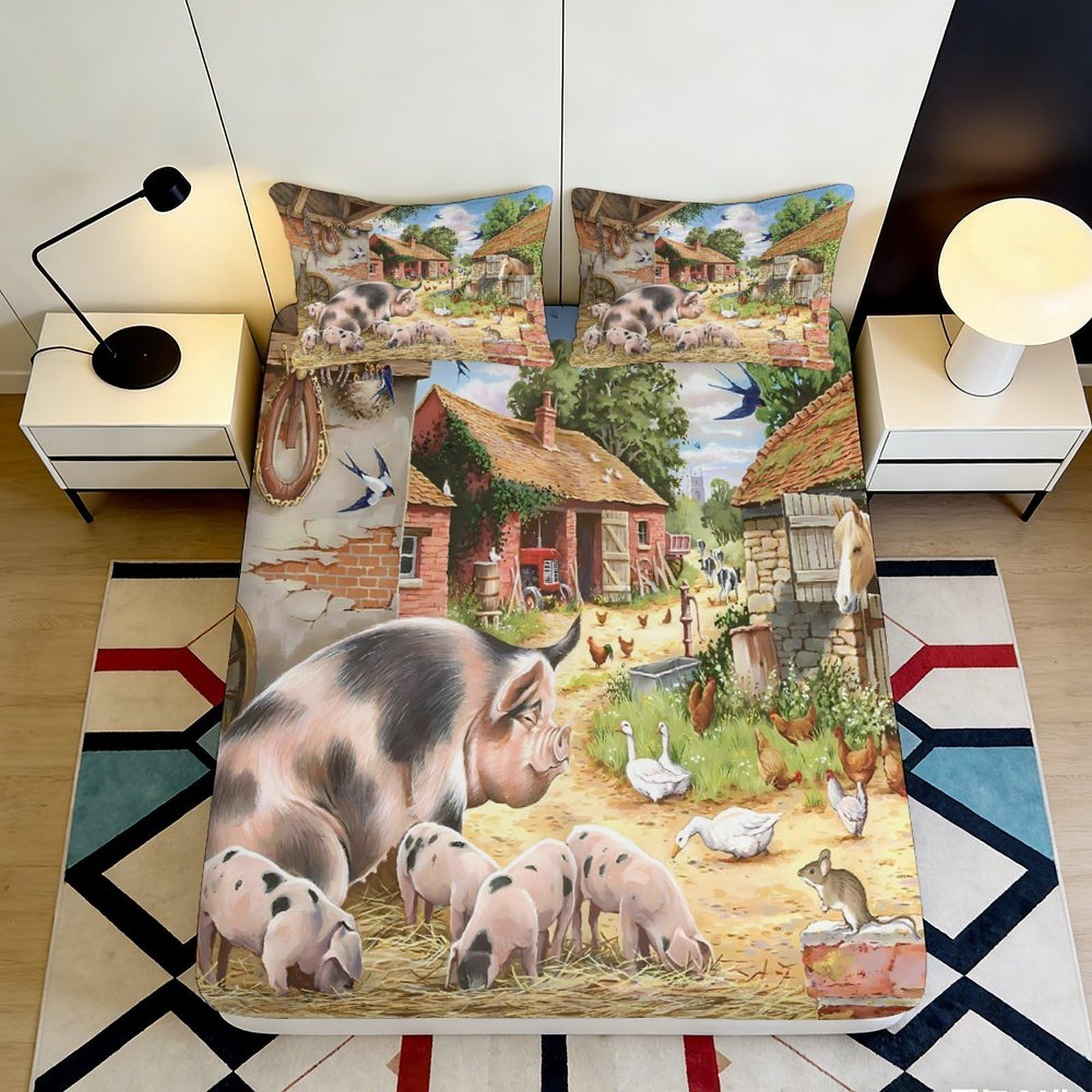 Dhbaneiok Style-6 3D Printed Farm Animal Fitted Sheet Microfiber Soft Village Scene Mattress Cover For Bedroom Dorm Décor 90X200x25cm