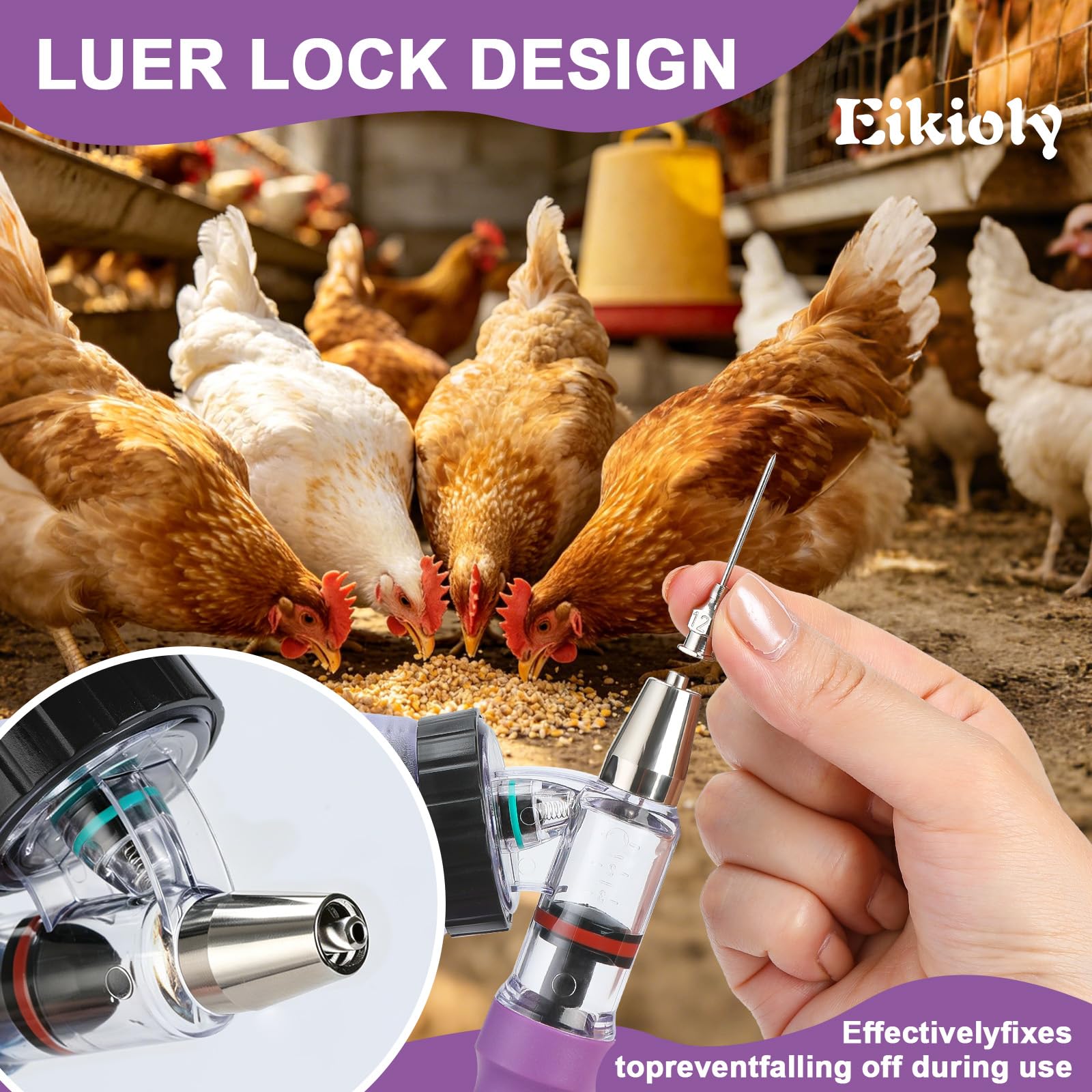 5 jeringas para ganado ML, Inyector Automático Permanente, Jeringa de vacuna Continua Ajustable, Aves y para Cerdos, Ganado, Ovejas, Equipo de Aves (púrpura, 5 ml)