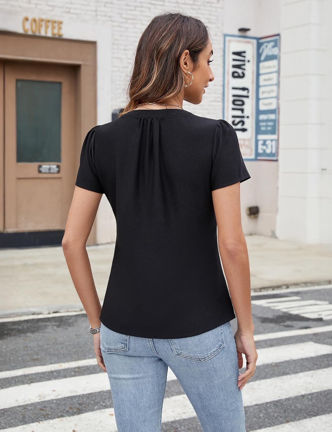 Blooming Jelly Womens Dressy Casual Tops White Button Down Shirts Pleated Short Sleeve Crew Neck Summer Blouse - Image 3