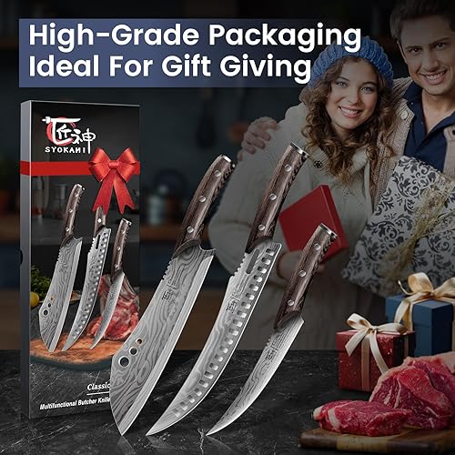 Miniatura 9 de Juego de cuchillos de carnicero, juego de 3 cuchillos de cocina para cortar, juego de cuchillos de chef de carnicero, juego de cuchillos de acero de