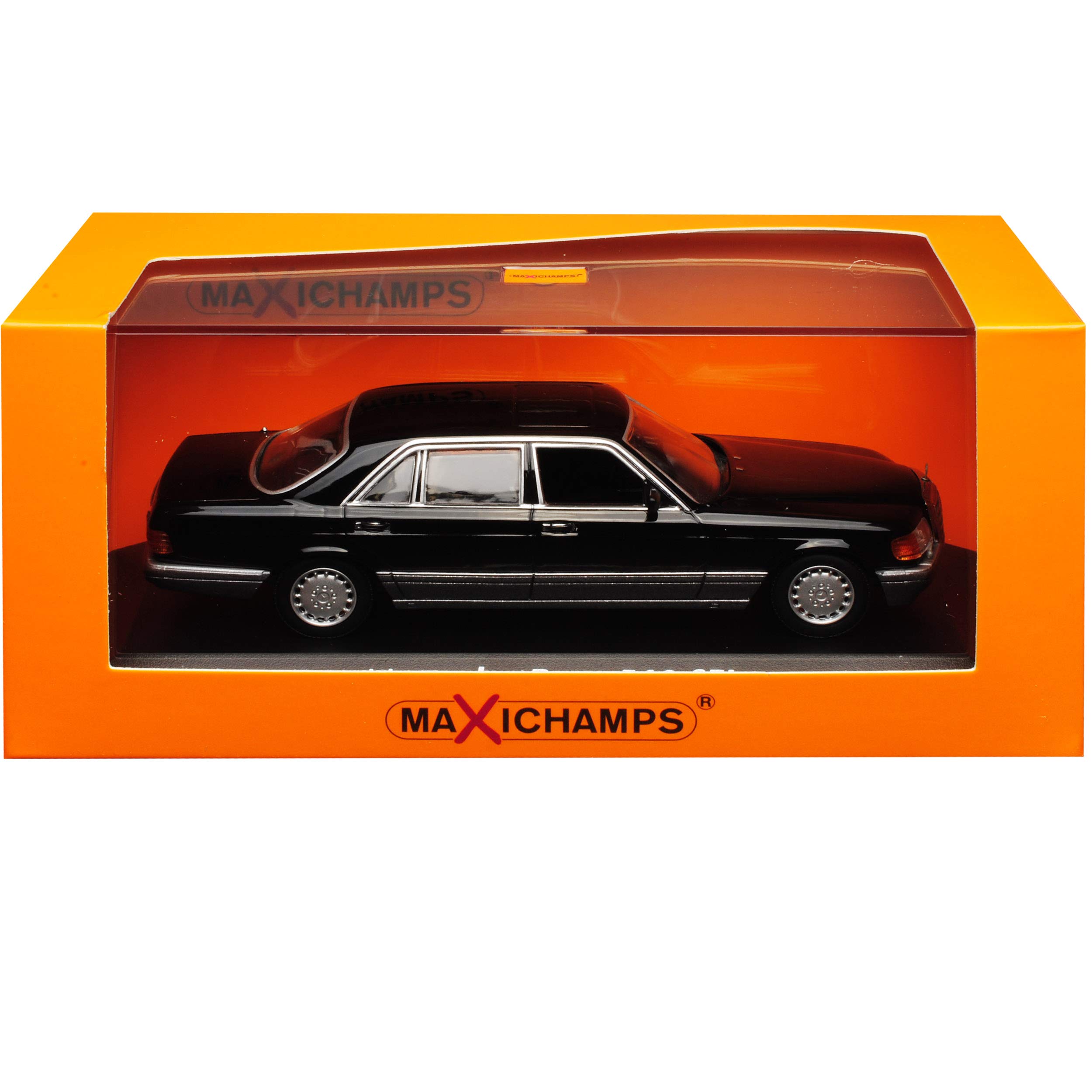 alles-meine.de GmbH Mercedes-B 560 SEL S-Klasse Schwarz W126 1979-1991 1/43 Minichamps Maxichamps Modell Auto mit individiuellem Wunschkennzeichen