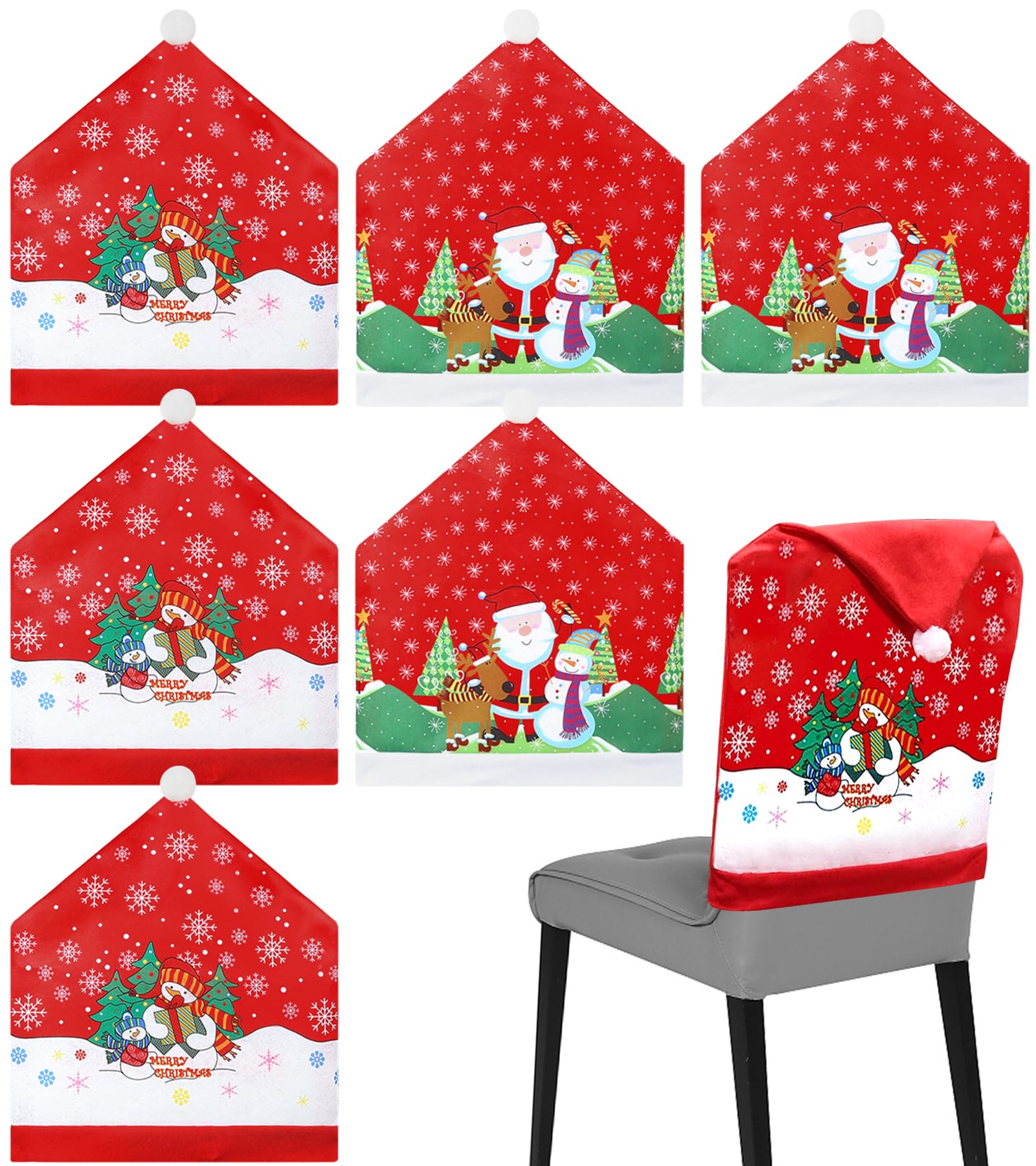 Set 4 x Coprisedia Natalizi Forma Babbo Natale Decorazione Natalizia Copri Schienale Sedia Sala da pranzo Natalizio Dimensione 50 x 60 cm in Tessuto Feltro Addobi Natalizi Casa (Rosso Cappello
