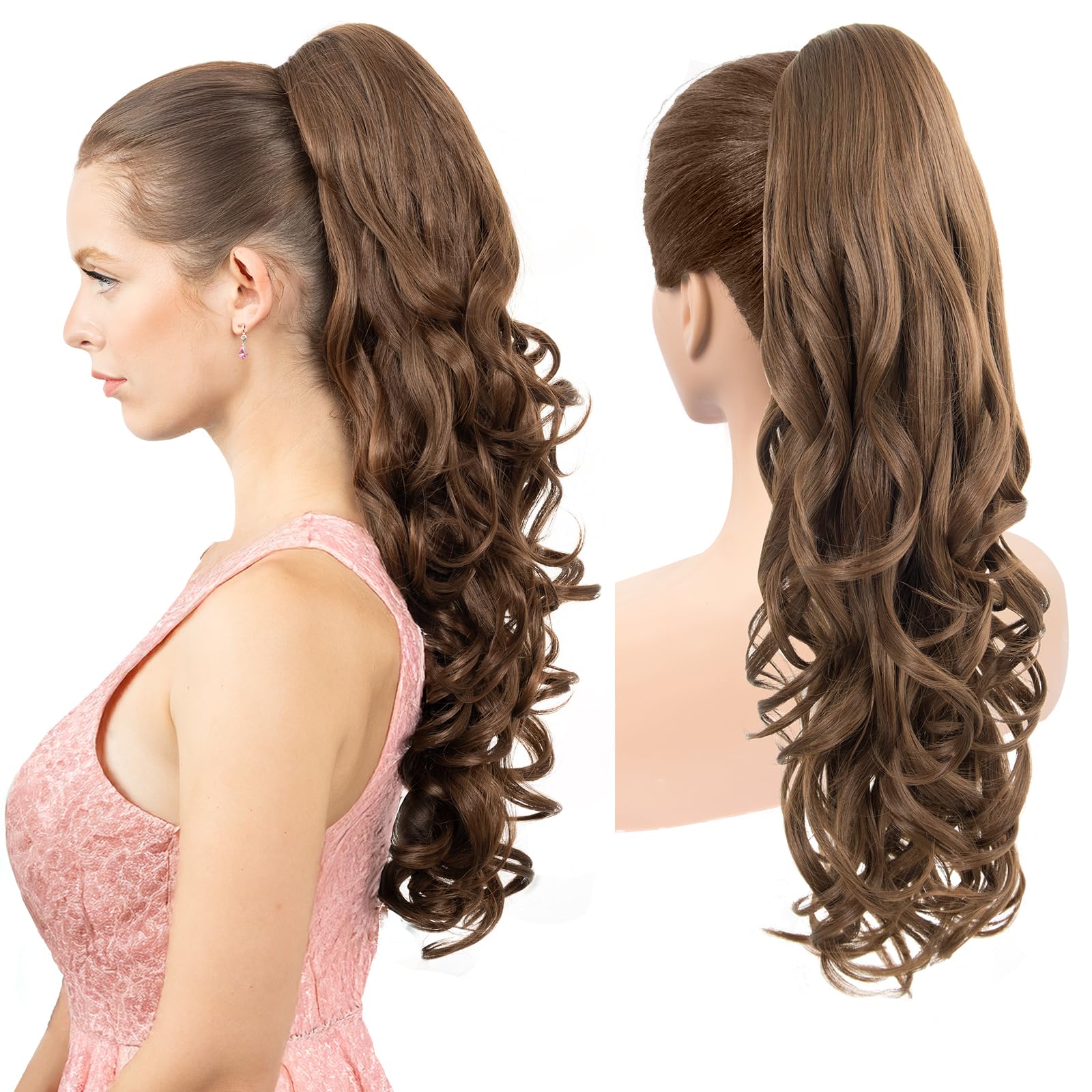 LuxeHair Ponytails Hair Extension – 24” Long Claw Clip In Ponytail Extensions, Jaw Clip On Ponytail Hairpiece, Curly Wavy Fake Hair Pony tails