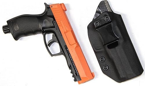 Miniatura 3 de REVKEL Custom IWB/AIWB Kydex Holster CCW para pistola de bolas de pimienta UMAREX T4E PDP50 en negro táctico policial. Dibujo a mano derecha. Hecho