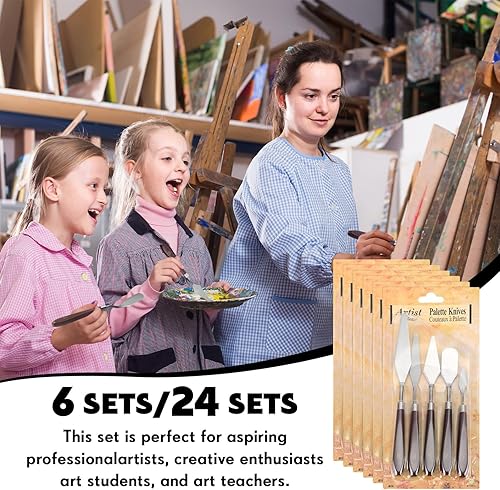 Miniatura 4 de Lanties Juego de 30 cuchillos de pintura de acero inoxidable, herramientas de pintura, espátula de pintura de metal flexible con mango de madera