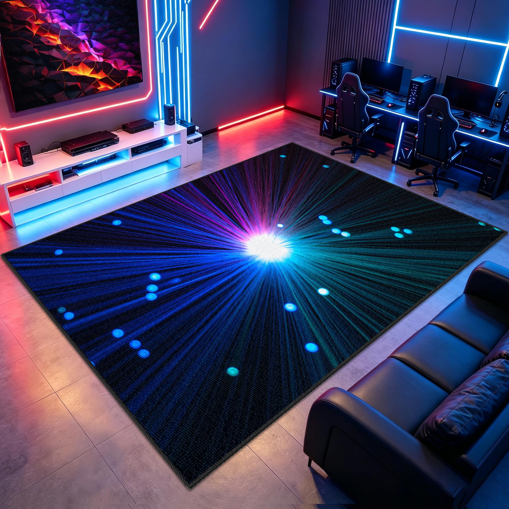 Tapis gamer de jeu 3D antidérapant 140x150 cm pour chambre d'ado