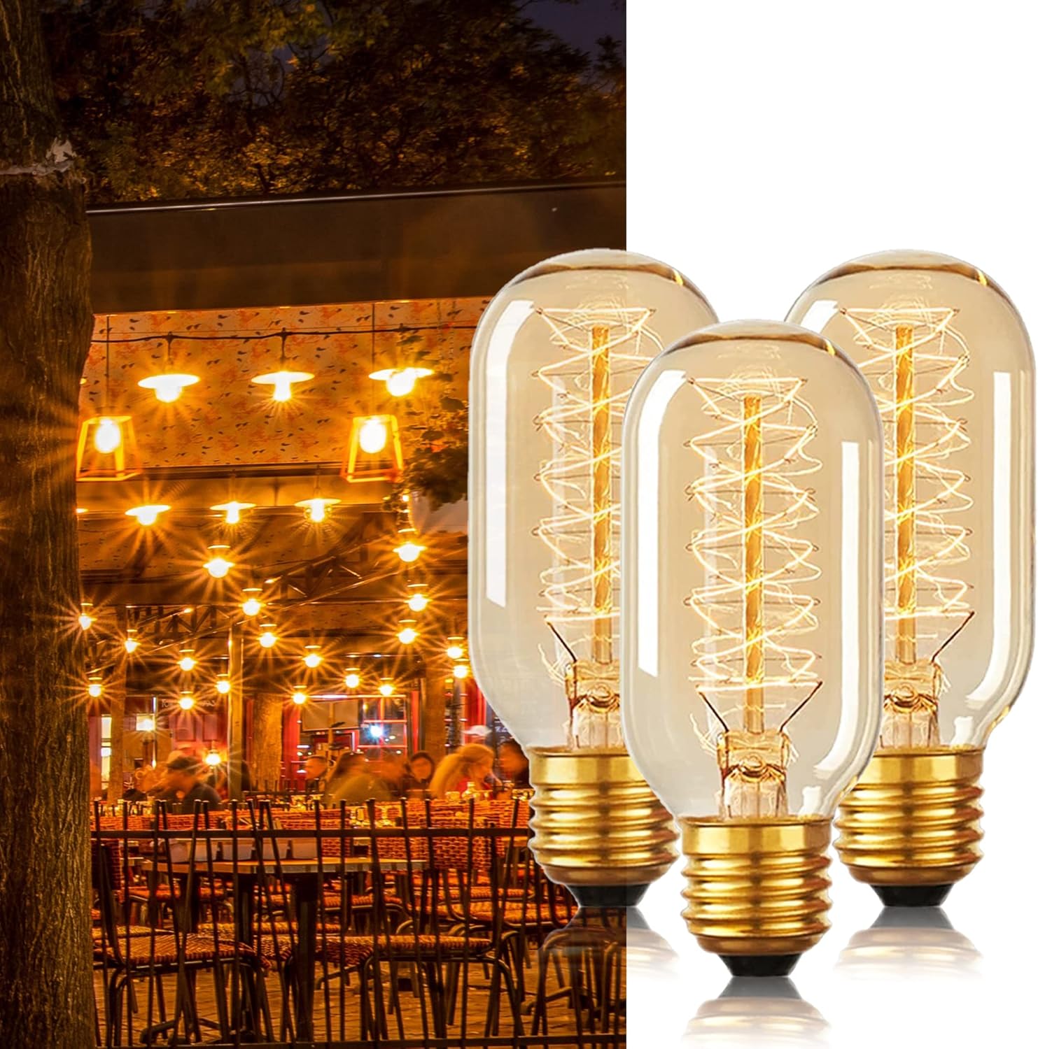 T45 Retro 40W Incandescent Edison Light Bulbs, 6 Packs, 110-130v, E26 Base Dimmable, Edison Bulb 6 Packs, 2200k Amber Warm Yellow, Antique Decoration for for Home, Bedroom, Office