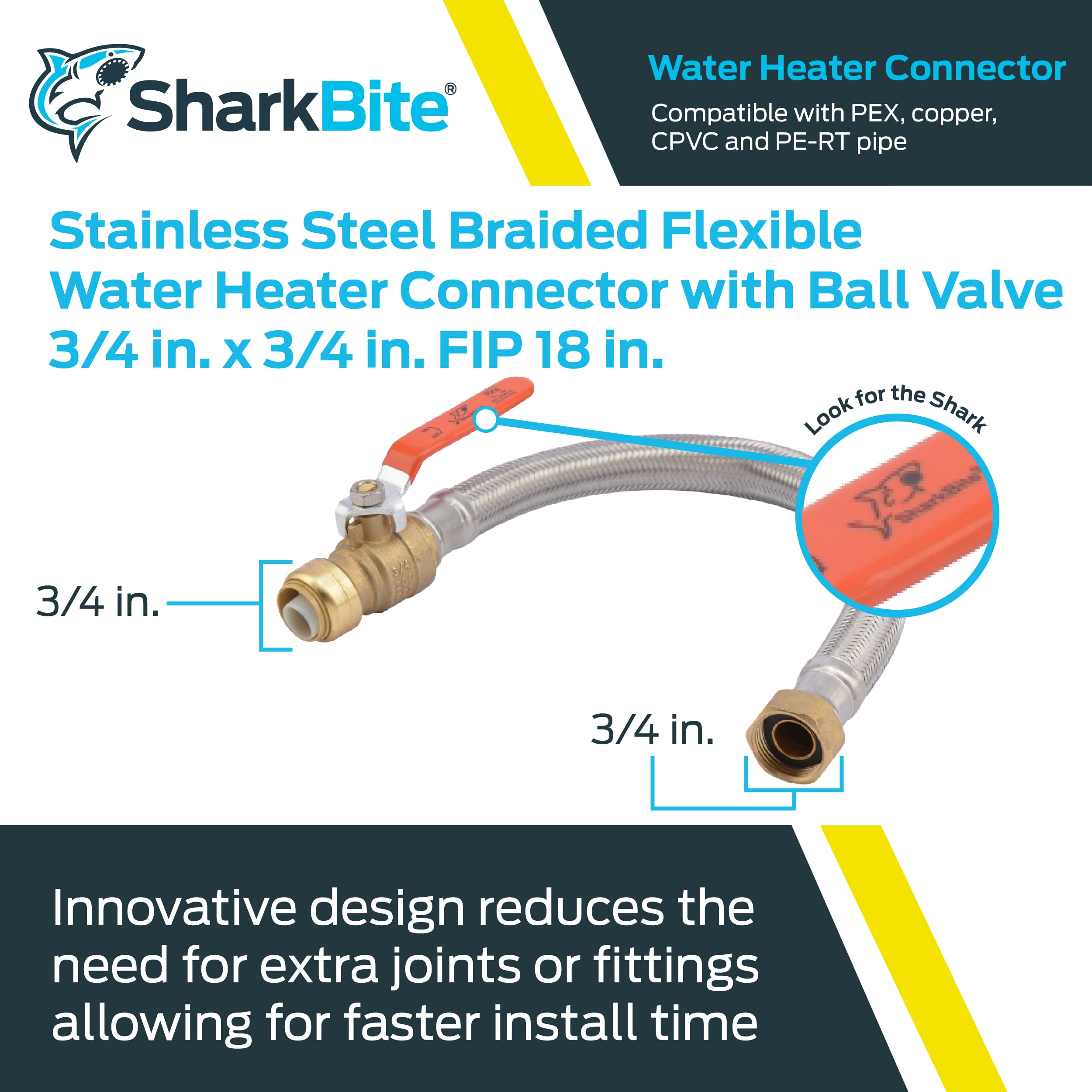 SharkBite U3088FLEX18BVLFA Flexible Water Heater Connector with Ball