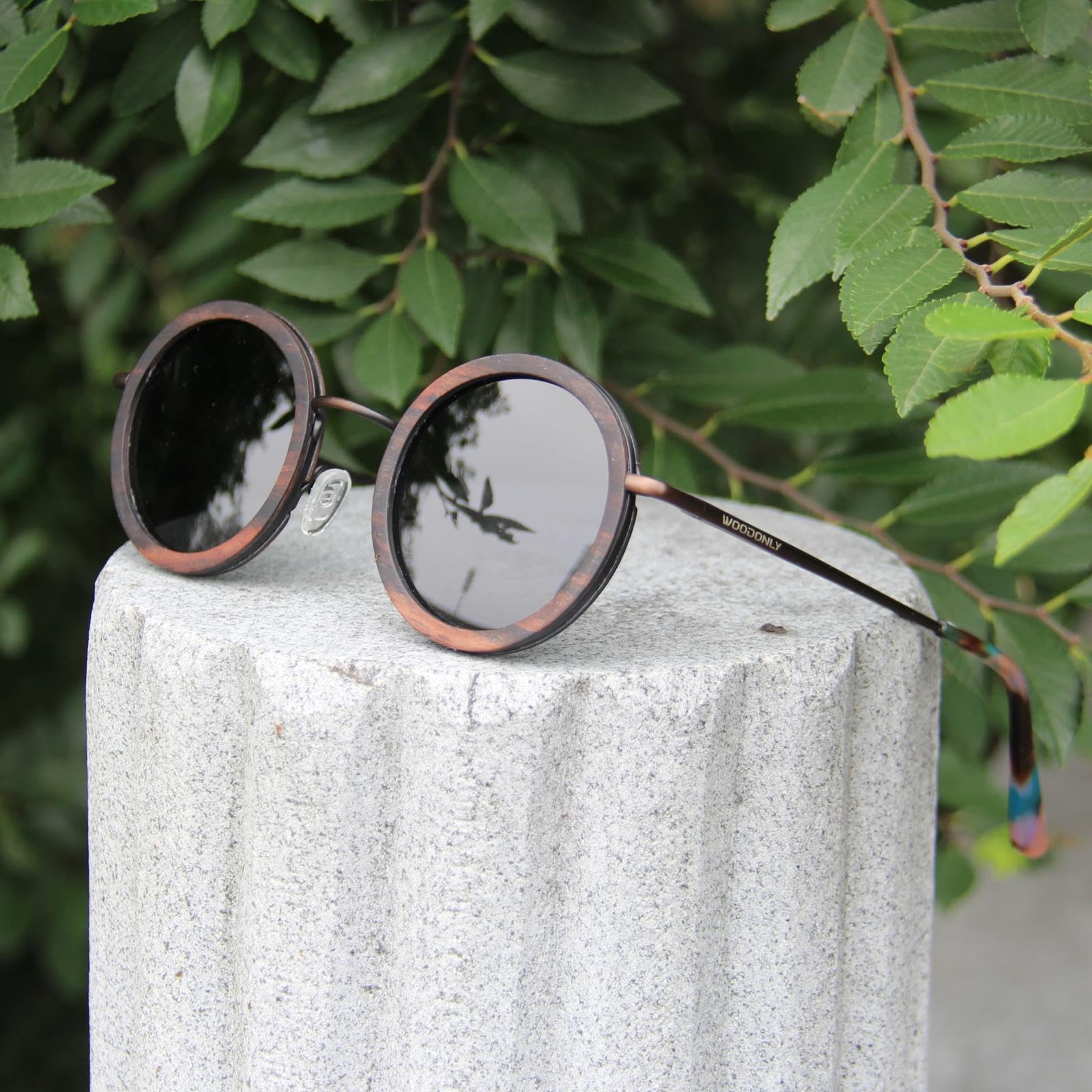 Gafas de Sol Polarizadas Redondas de Madera - Gafas de Sol Retro de Madera con Funda de Bambú para Hombre y Mujer Regalos Perfectos