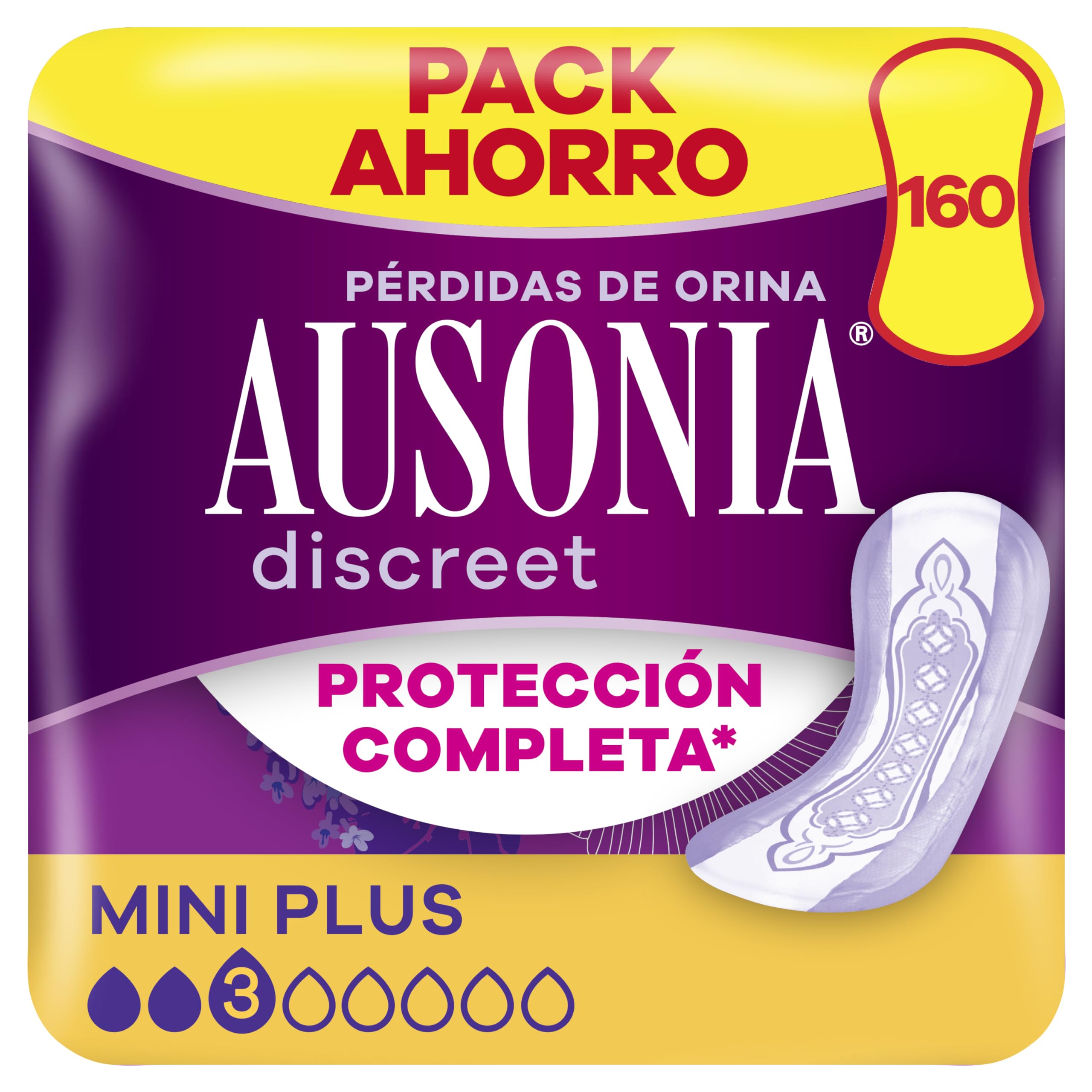 Ausonia Discreet Compresas Mini Plus, Pack de 160, Para Pérdidas De Orina Para Mujer, Protección Completa*, Discreción Increíble