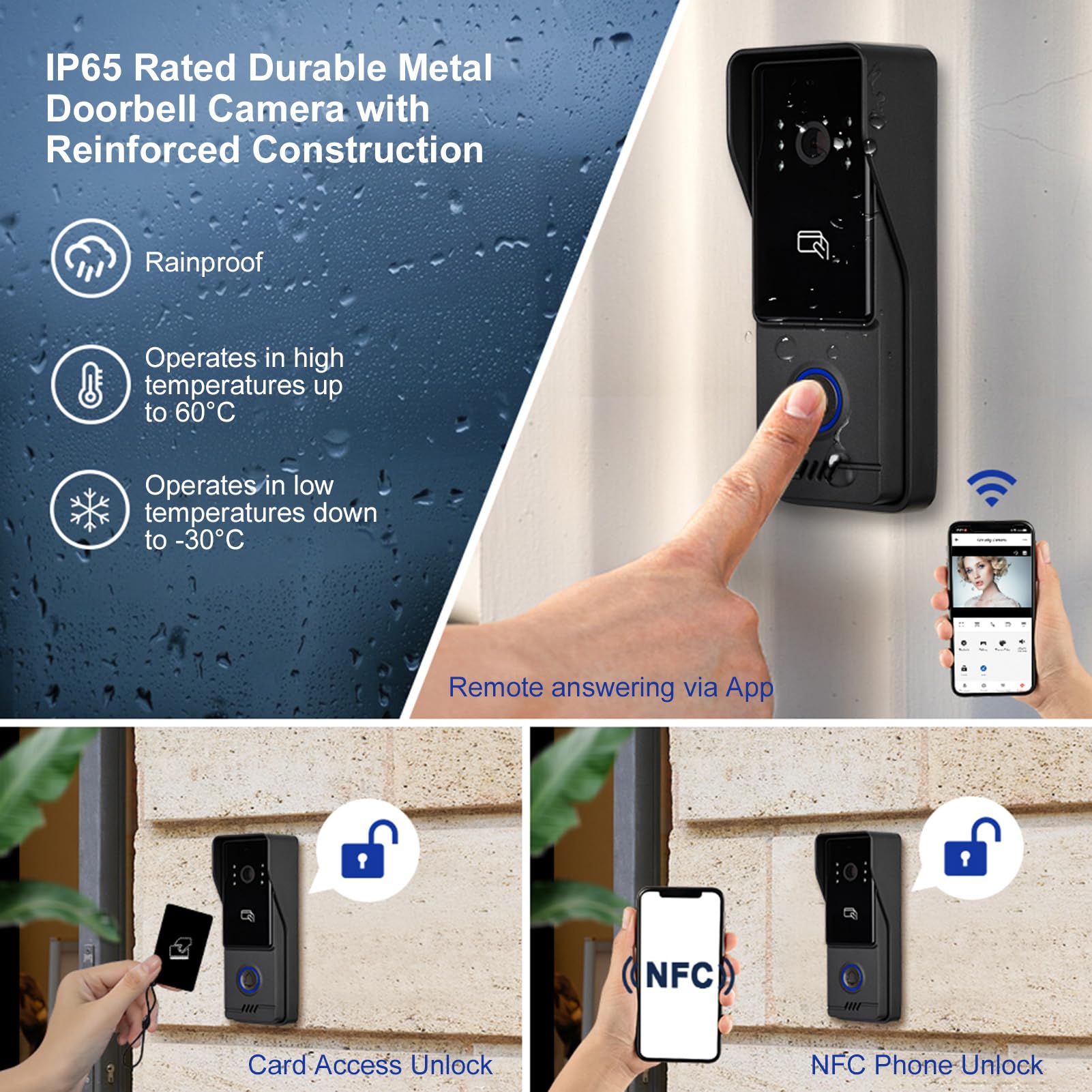 Videocitofono Cablato 10 Pollici, Telecamera Campanello 2K con Rilevamento del Movimento per Visione Notturna Audio Bidirezionale Sblocco Remoto per Appartamento (Spina UE 100-240 V)