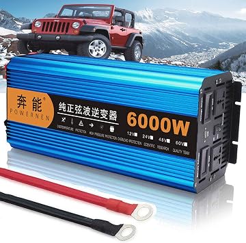 Pure Sine Wave Inverter 3000WPeak 6000W, DC 12V 24V 48V to AC 220V Voltage Converter with Two Sockets and USB LED Display, for Car, 12Vto220V 12Vto220V