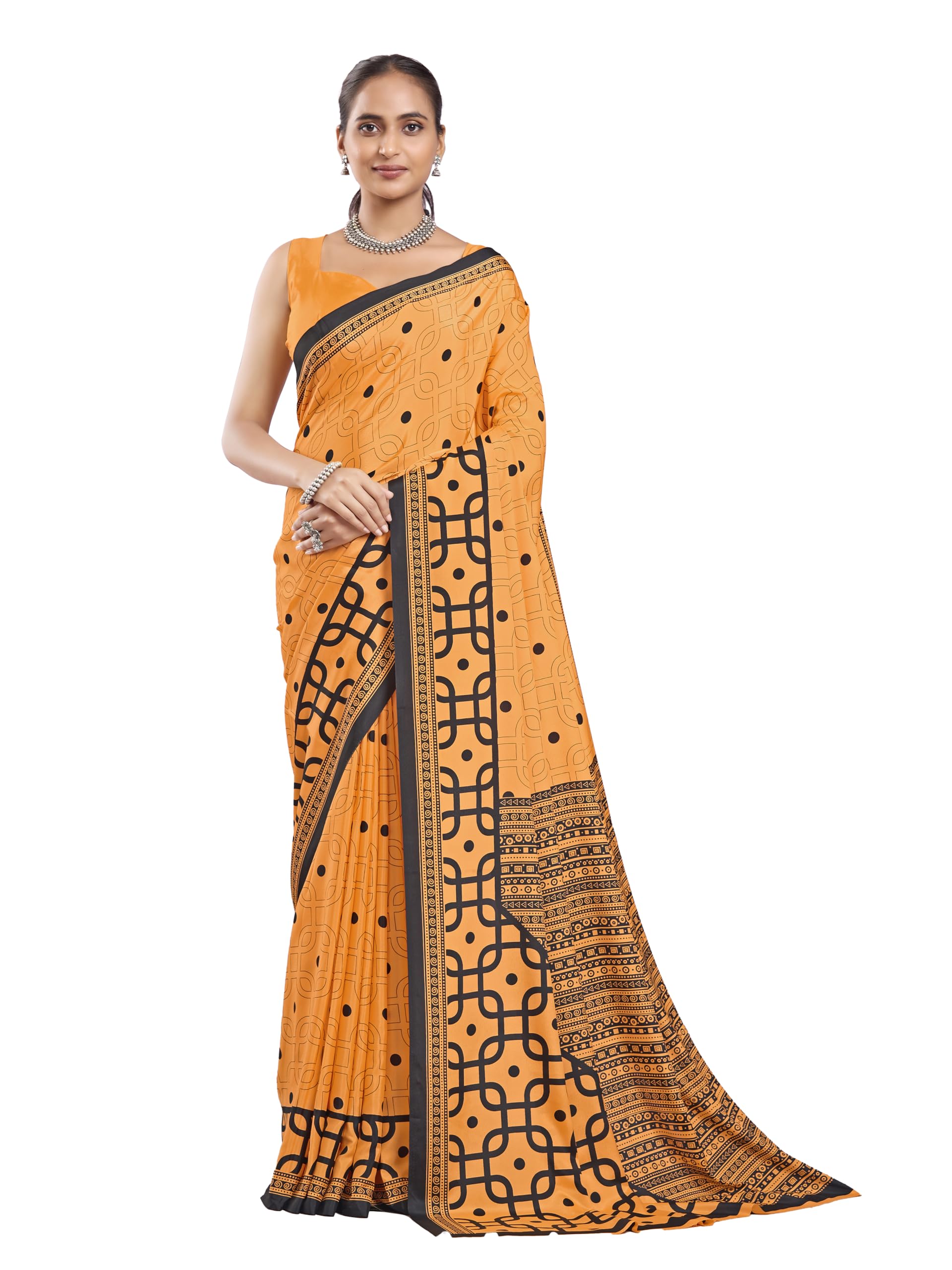 garden vareli Women’s Geometric Printed Crepe Saree with Blouse Piece-picture-29