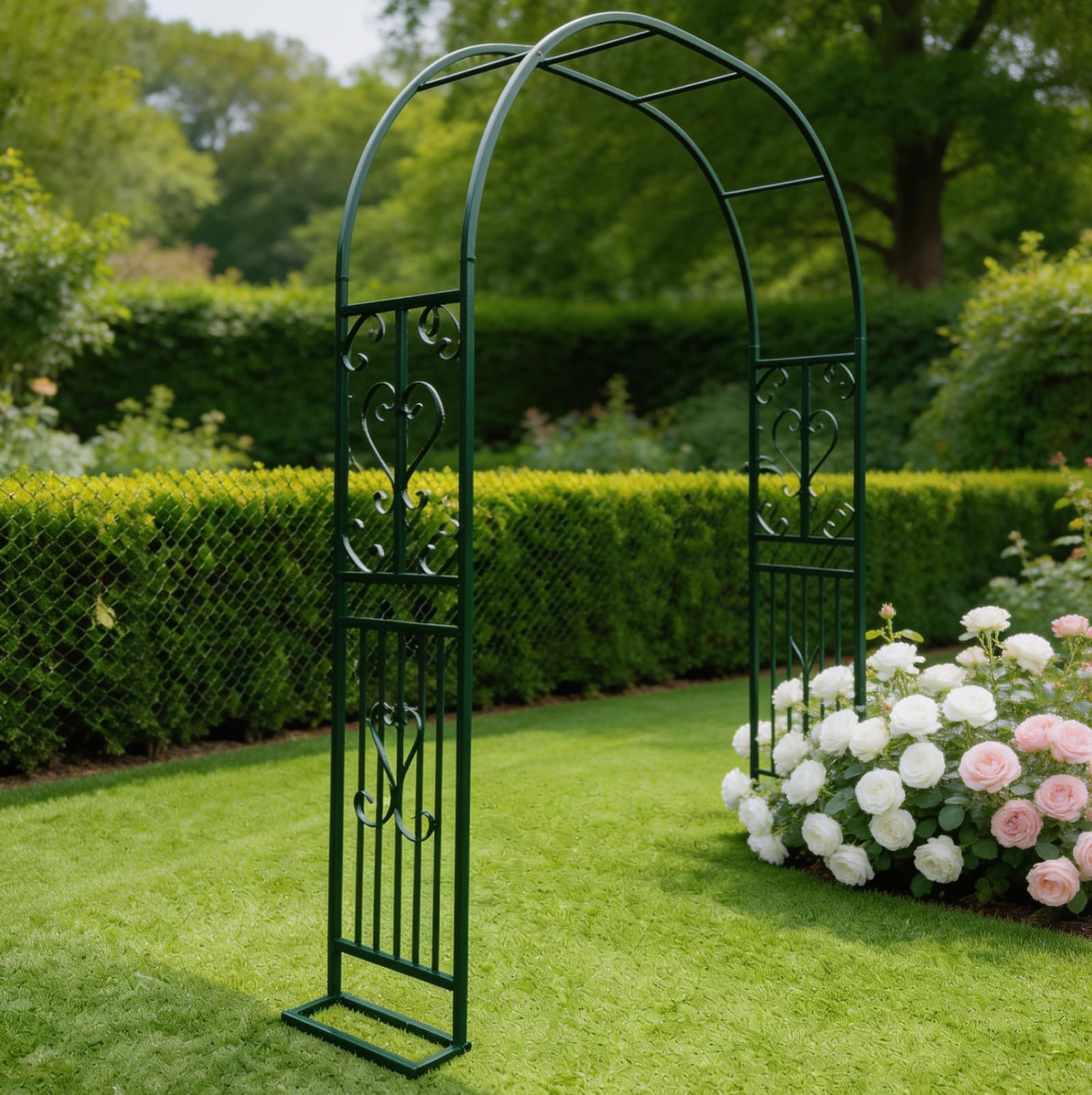 Heavy Duty Metal Garden Arch | Errtsdb Multi Size 140/160/180/200/220/230/340cm Wide Galvanised Garden Arbour with Trellis | Outdoor Archway Support for Climbing Plants Roses,Dark Green/A/260x40x230cm — image 1