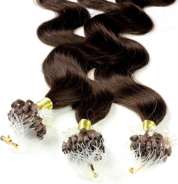 hair2heart Microring Extensions Echthaar gewellt 6/3 Dunkelblond Gold - 25 Strähnen 0.5g 50cm, Echthaar Extensions für dauerhafte Haarverlängerung - 1