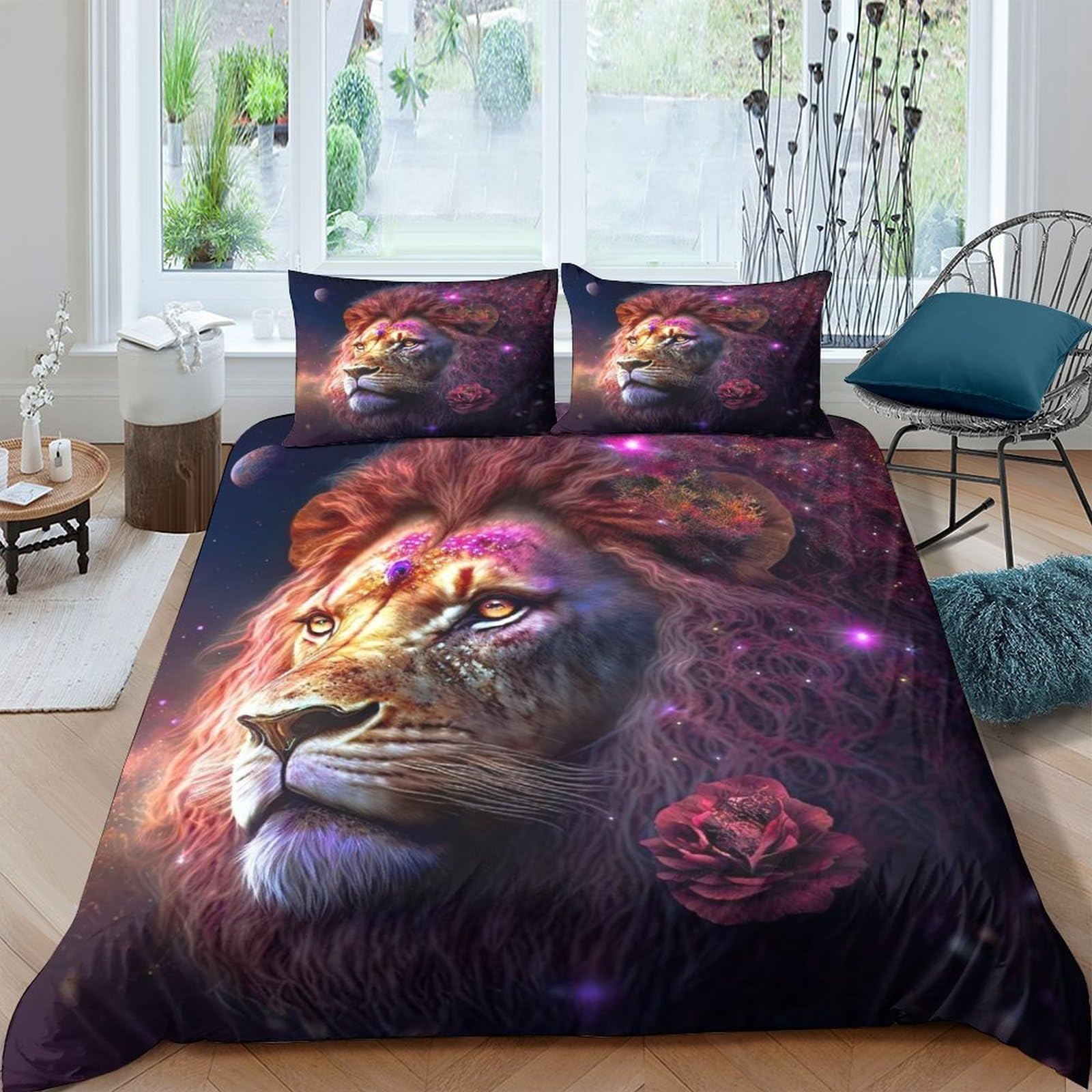 Parure de lit lion 3D en microfibre respirante et super douce pour lit double