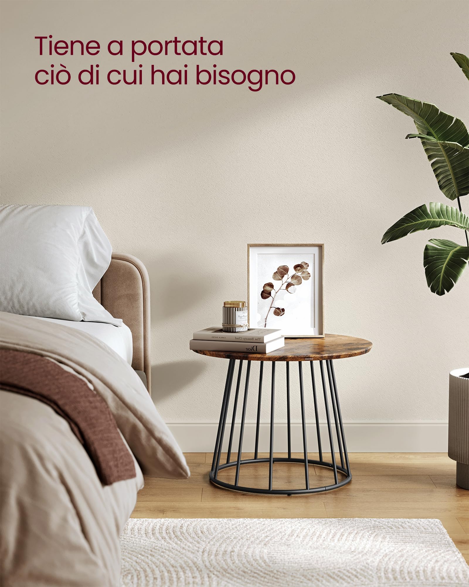 VASAGLE Tavolino da Salotto Rotondo, Set di 2 Tavolini da Caffè, Moderno, Struttura in Acciaio, Adatto per Soggiorno Camera da Letto, Marrone Vintage LCT045K01