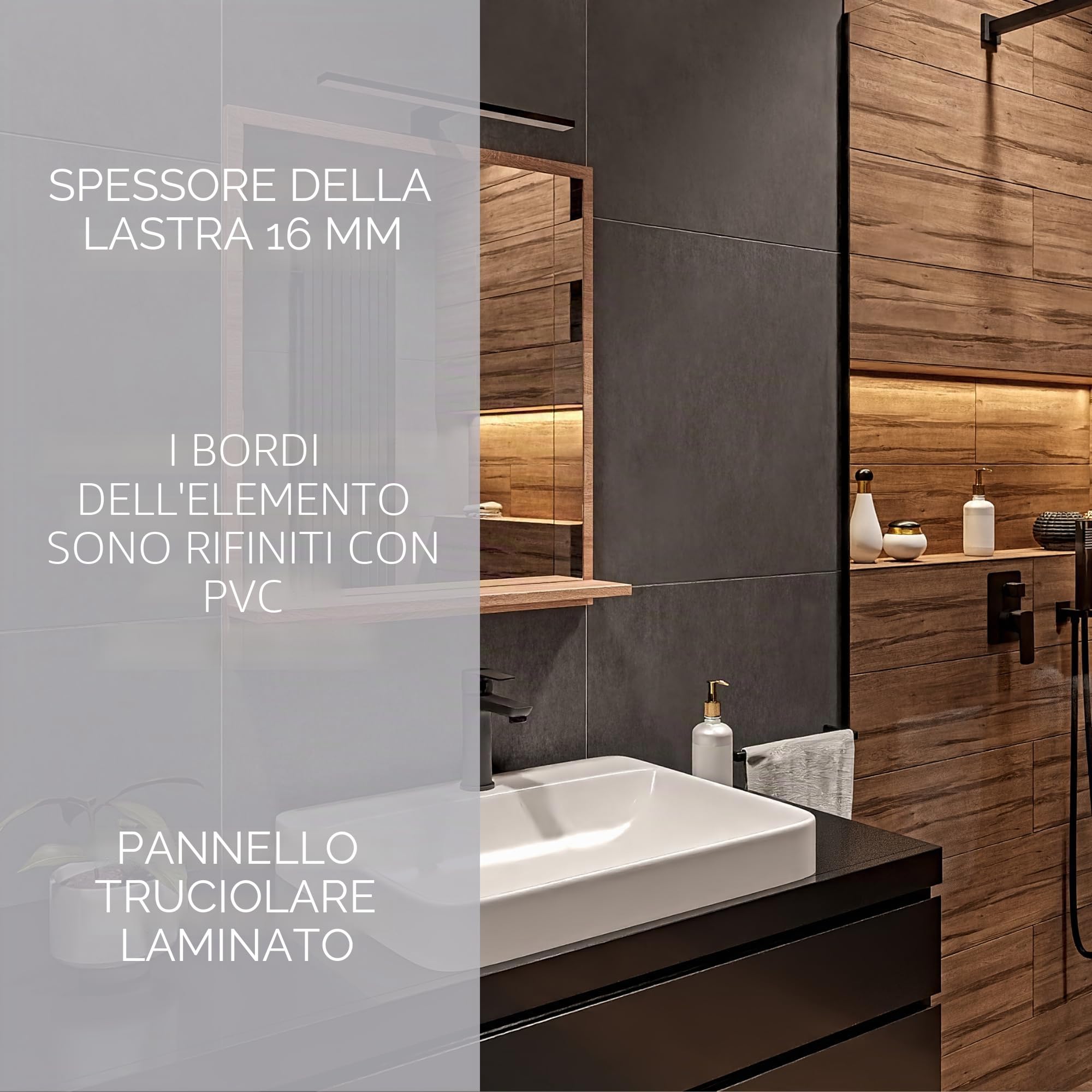 Sonoma Specchio da Bagno con Illuminazione LED 4000K IP44 H:70 x L:60 cm - Specchio da Parete con Ripiani - Colore della custodia LED: Nero