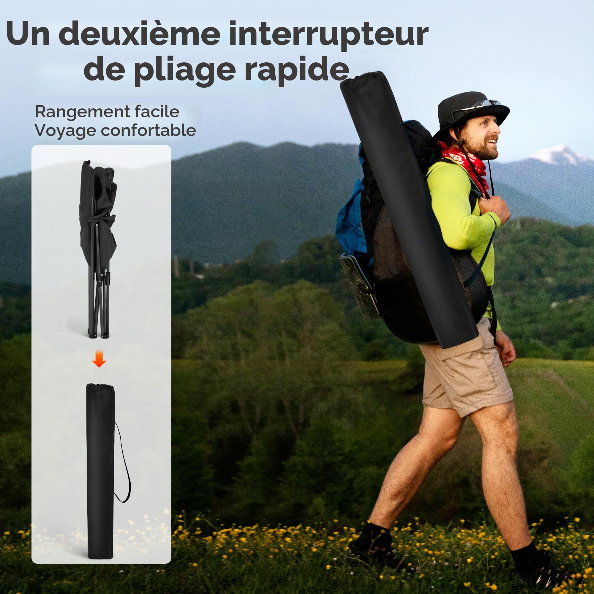 LET'S CAMP Lot de 2 chaises de Camping Pliantes avec Sac Isotherme à 3 bidons - Chaise de Jardin Portable avec Porte-gobelet - Charge maximale : 120 kg - Chaise d'extérieur pour Camping, Plage
