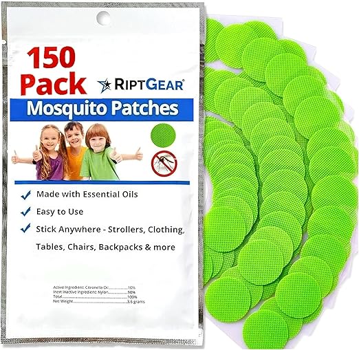 RiptGear Mosquito Patches - 150 Pack of Mosquito Stickers for Kids and Adults, Natural Mosquito Sticker, Citronella Patch Sticks to Any Surface - DEET Free