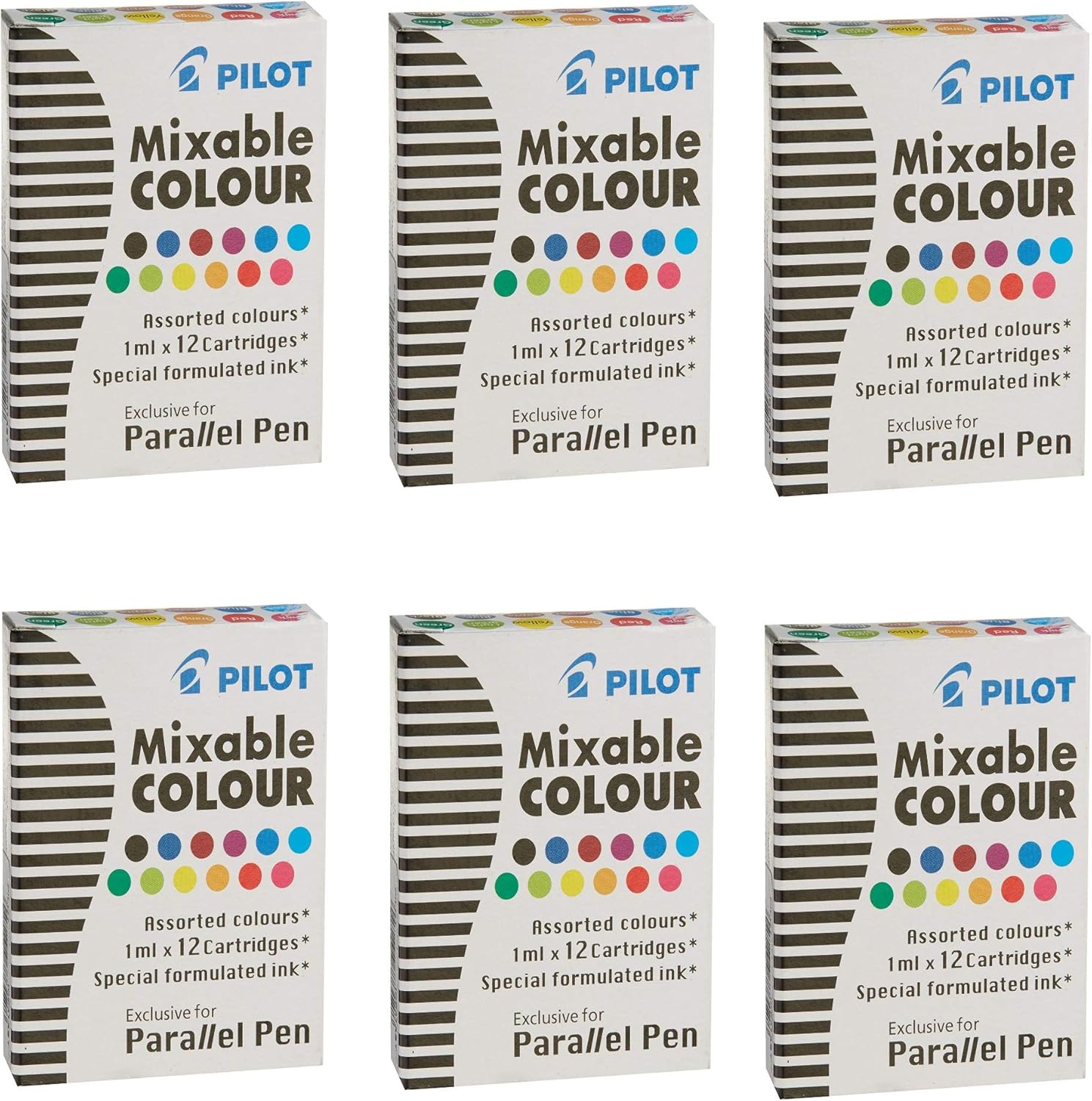 3 Boxes: Pilot Parallel Pen Ink Refills for Calligraphy Pens, Assorted Colors, 12 Cartridges per Pack (77312), 2 PACK