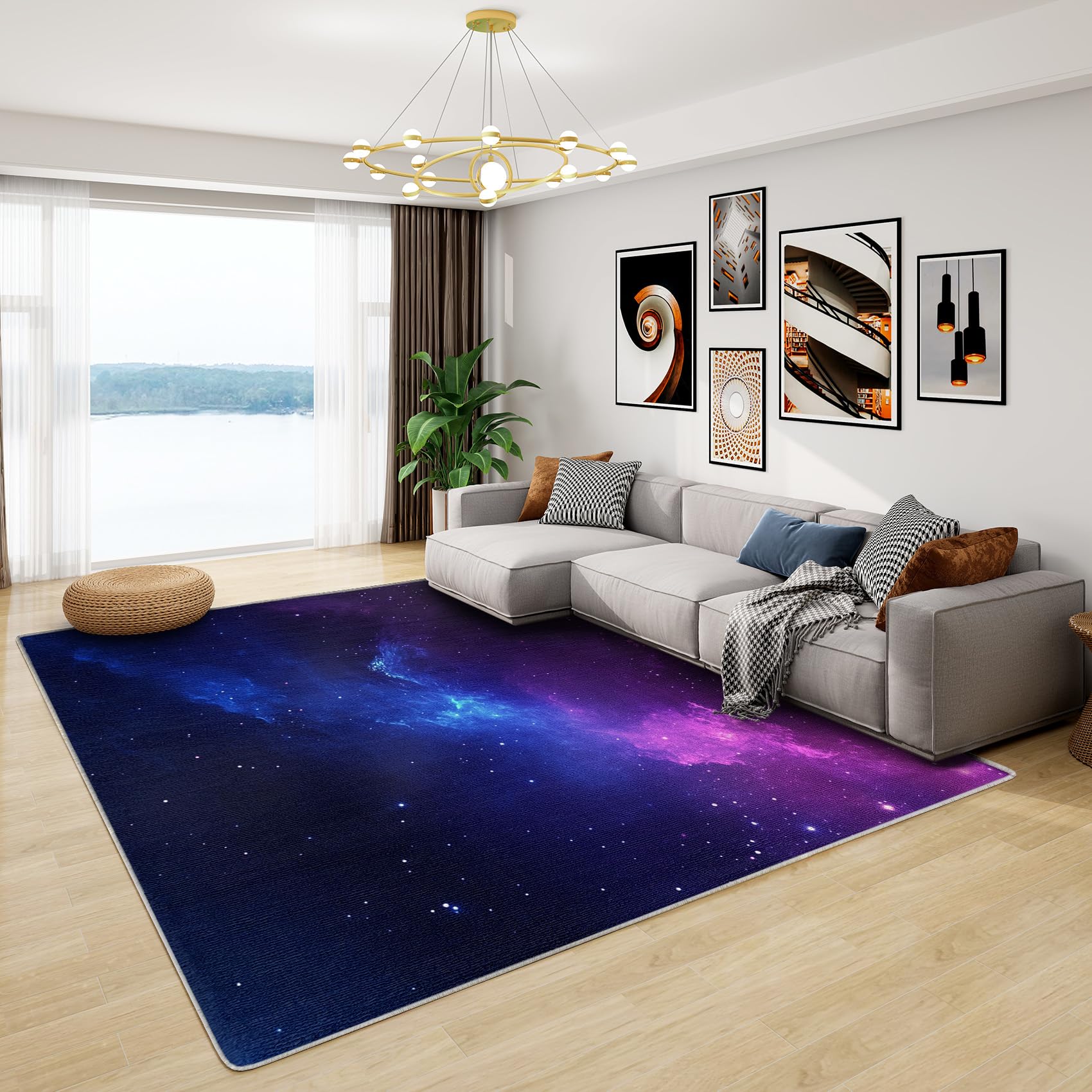 Phtbz Galaxy Rug - Galaxy Rug for Classroom, 8x10 ft Washable Non-Slip Stain Resistant Outer Space Area Rug, Boys Starry Sky Carpet for Living Room,